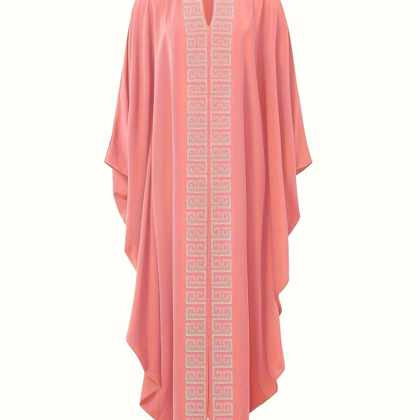 Women's Elegant Rhinestone Embellished Long Kaftan Palestinian Abaya - Batwing Sleeves, Long Split Hem, Polyester, Non-Stretch, Solid Color, Suitable for Spring/Summer/Fall