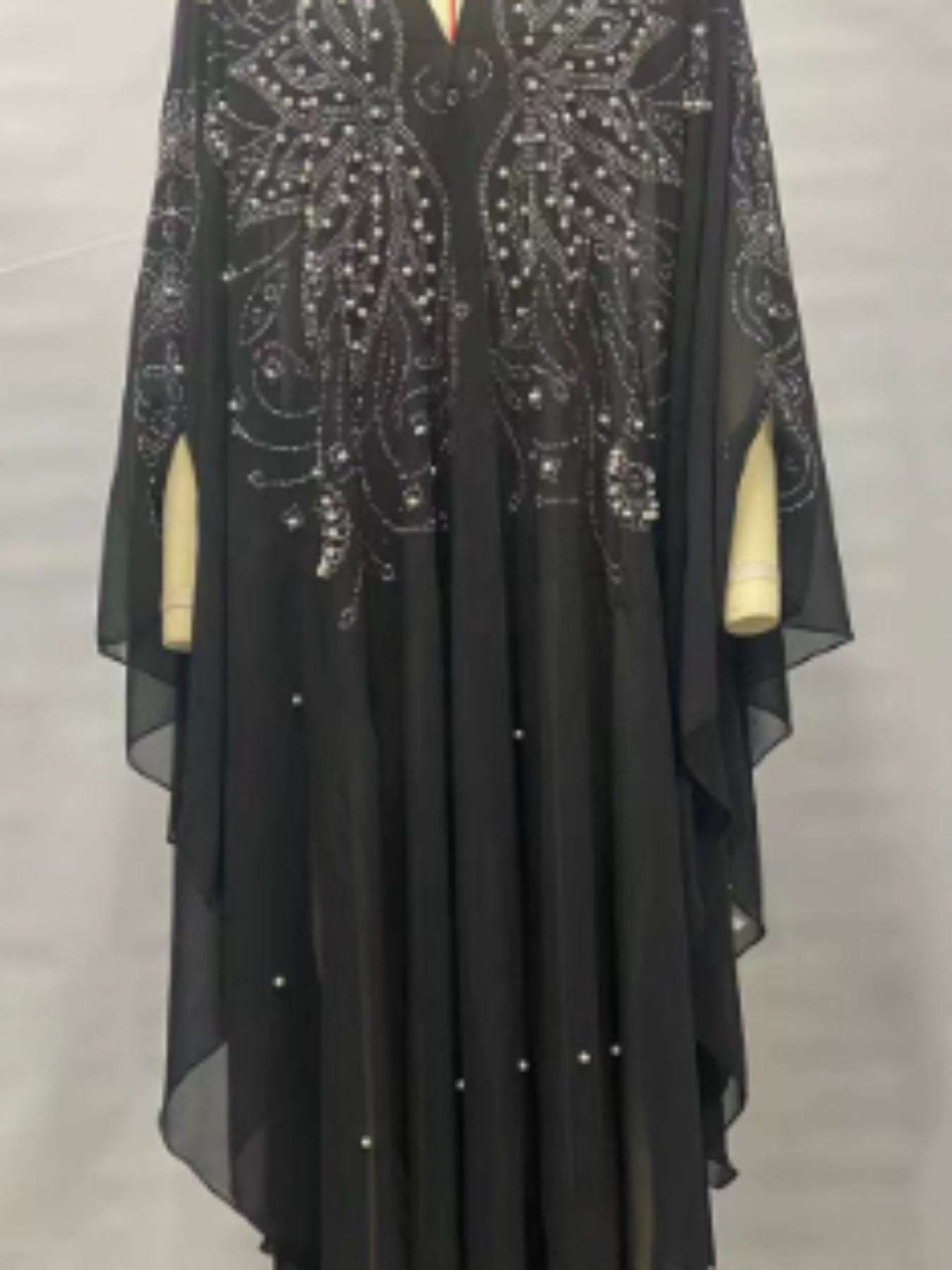 Women's Autumn Long Kaftan Dress Long Bat Sleeve Hooded Rhinestone Cape Abaya Arab Dress