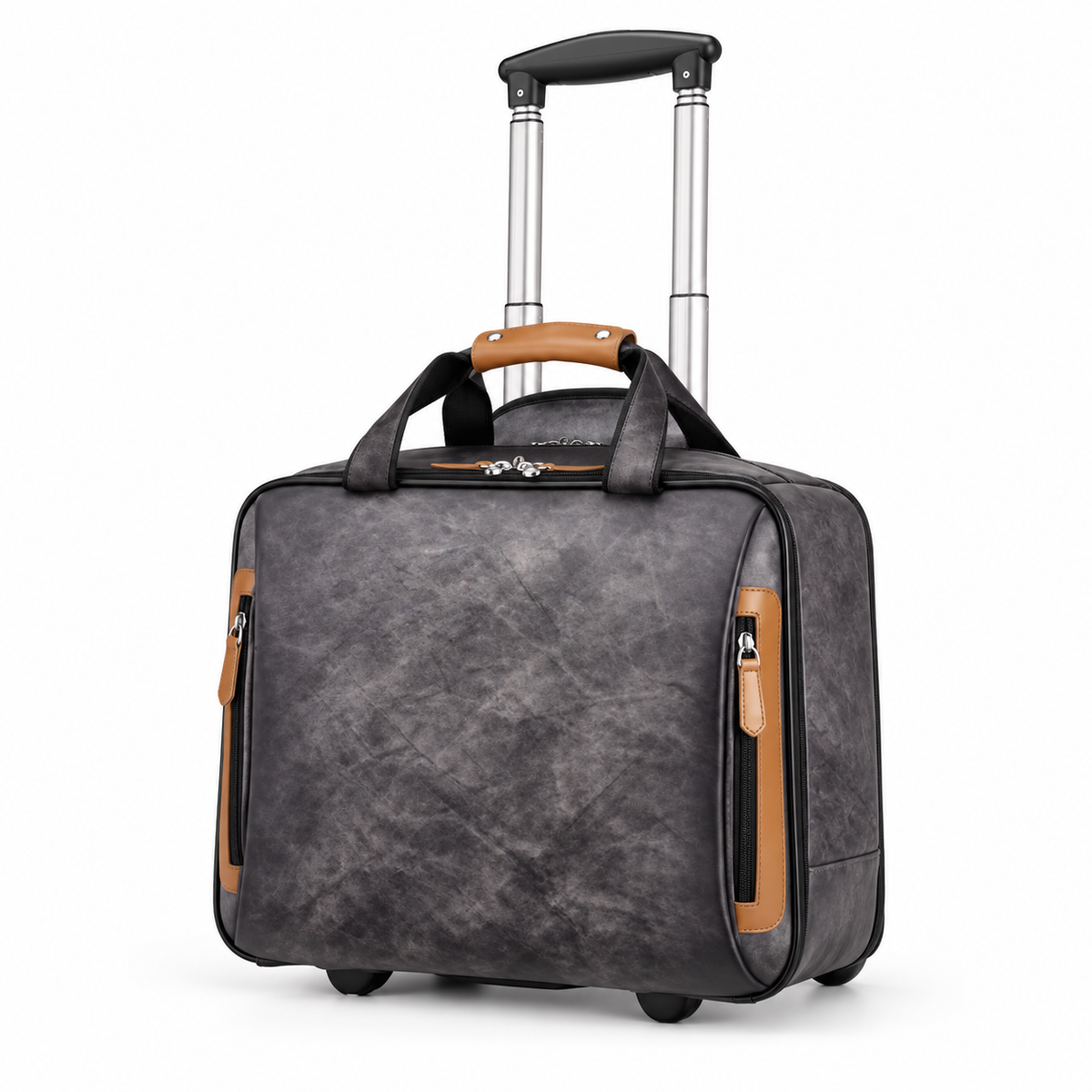 Charcoal Leather Business Trolley Bag