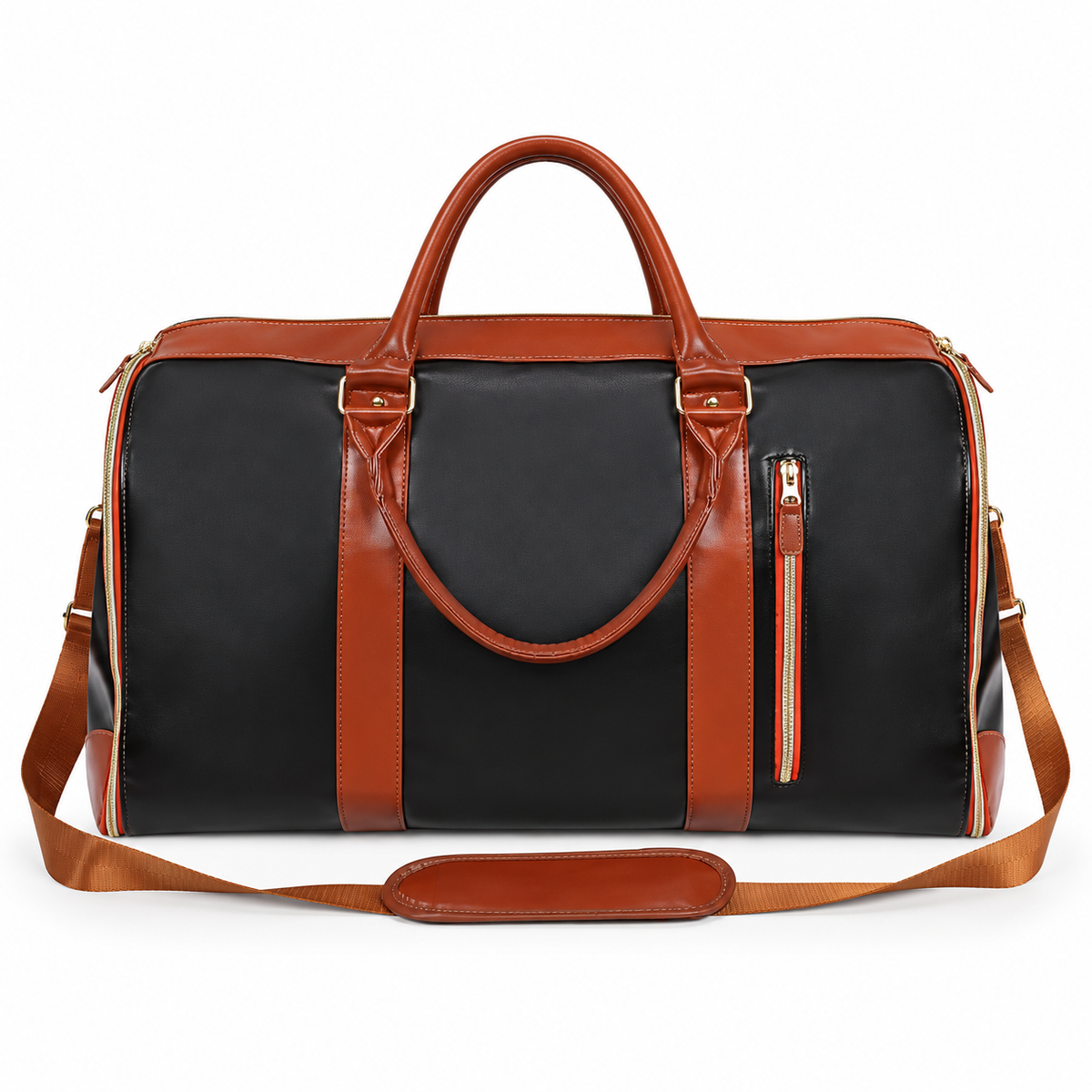 Black Overnight Bag With Brown Trim