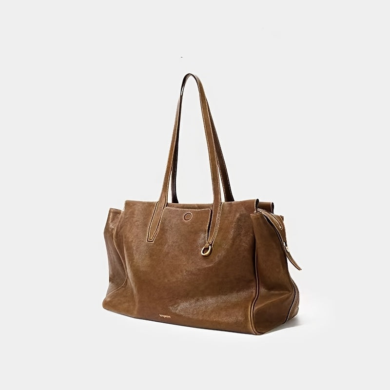Luxury Genuine Leather Tote Bag - Spacious With Zipper Bag, Perfect for Women's Travel & Business