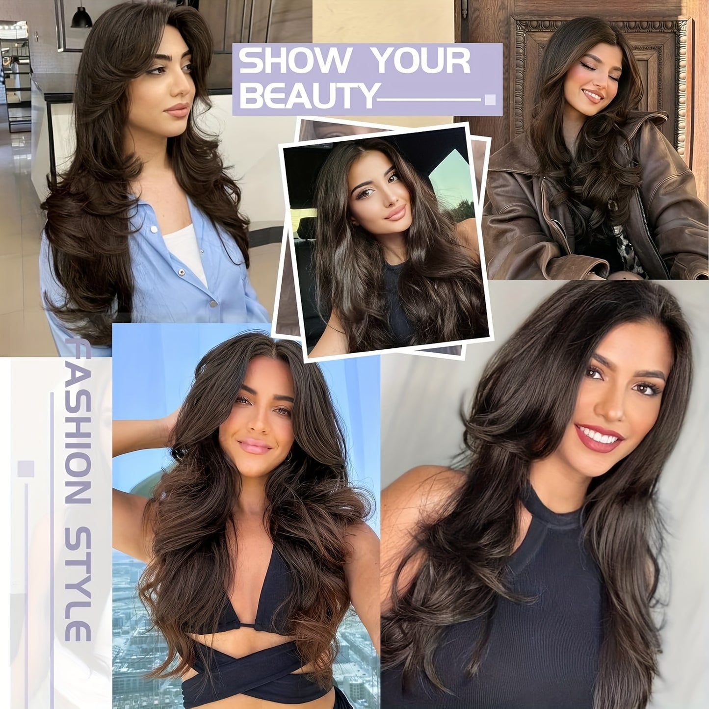 Clip In Hair Extensions, Hair Extensions for Women Straight Layered Hair Extensions Synthetic Heat Resistant Long Wavy Daily Use 20 Inch