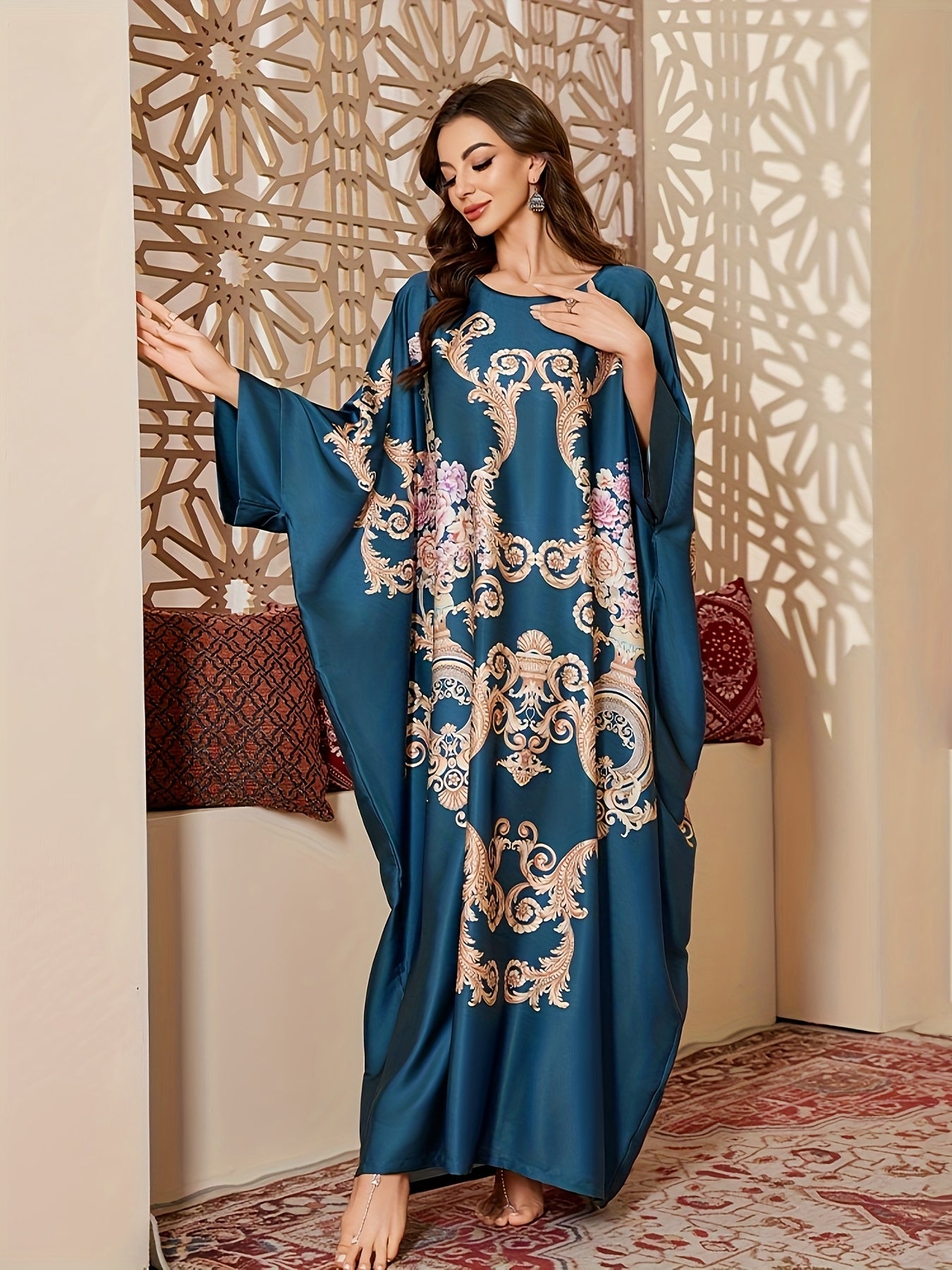 Middle Eastern  Festival Women's Printed Cover-Up Robe Gift, Elegant and Comfortable One-Size Sleep Robe