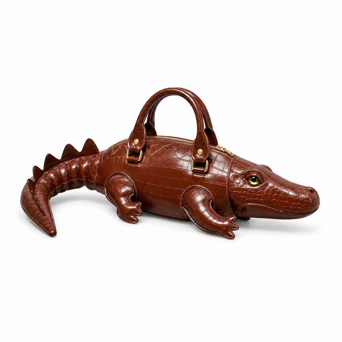 Crocodile-Shaped Brown Novelty Handbag