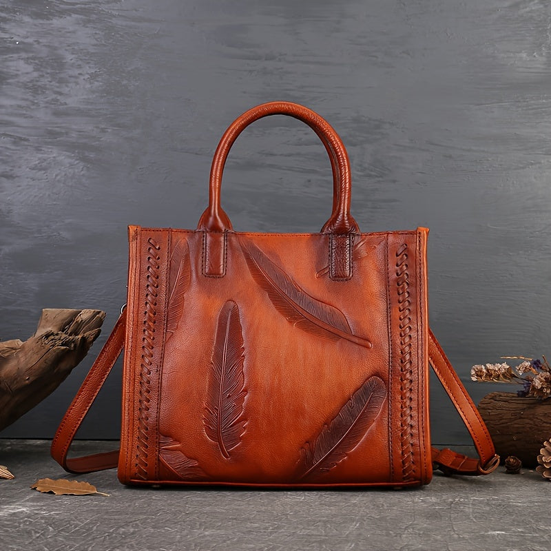 Vintage-Style Leather Tote Bag With Sling Strap, Large Capacity Handbag For Women