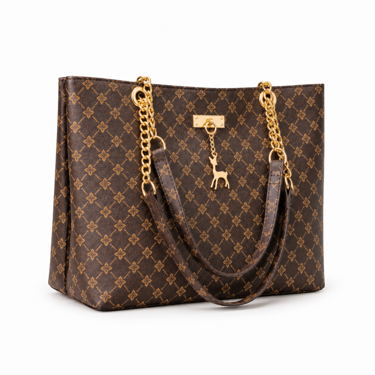 Elegant Monogram Chain Shoulder Tote Bag