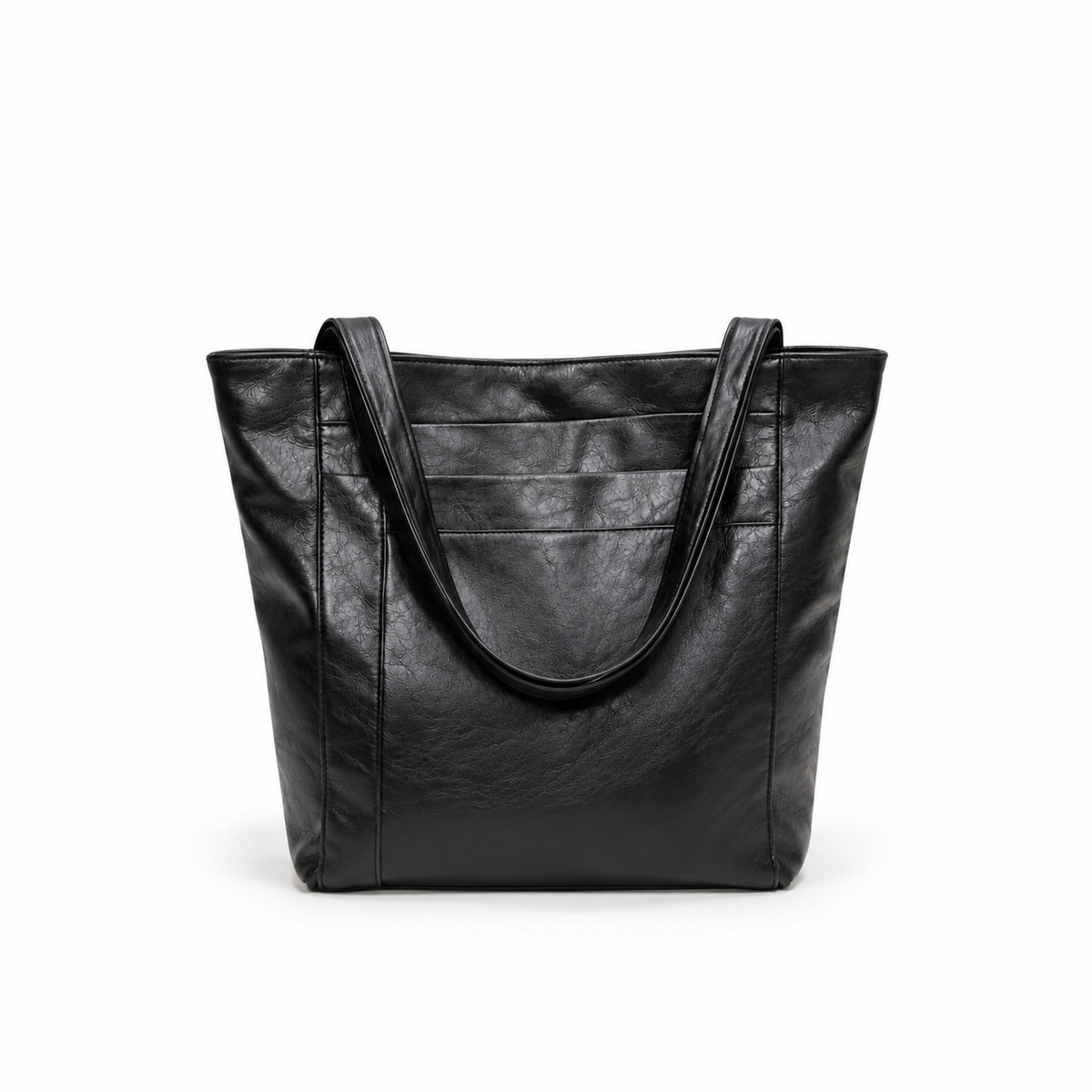 Classic Black Leather Everyday Tote Bag