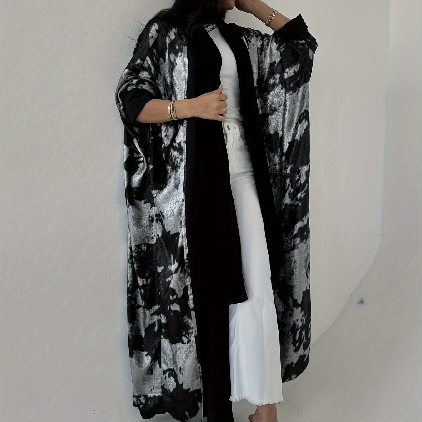 Women's Islamic Abaya Robe - Elegant Black & Golden Arabic Gulf Wedding & Everyday Hijab Coat, Long Flowing Muslim Dress with Open Front, Non-Stretchy Fabric for Modest Muslim Women