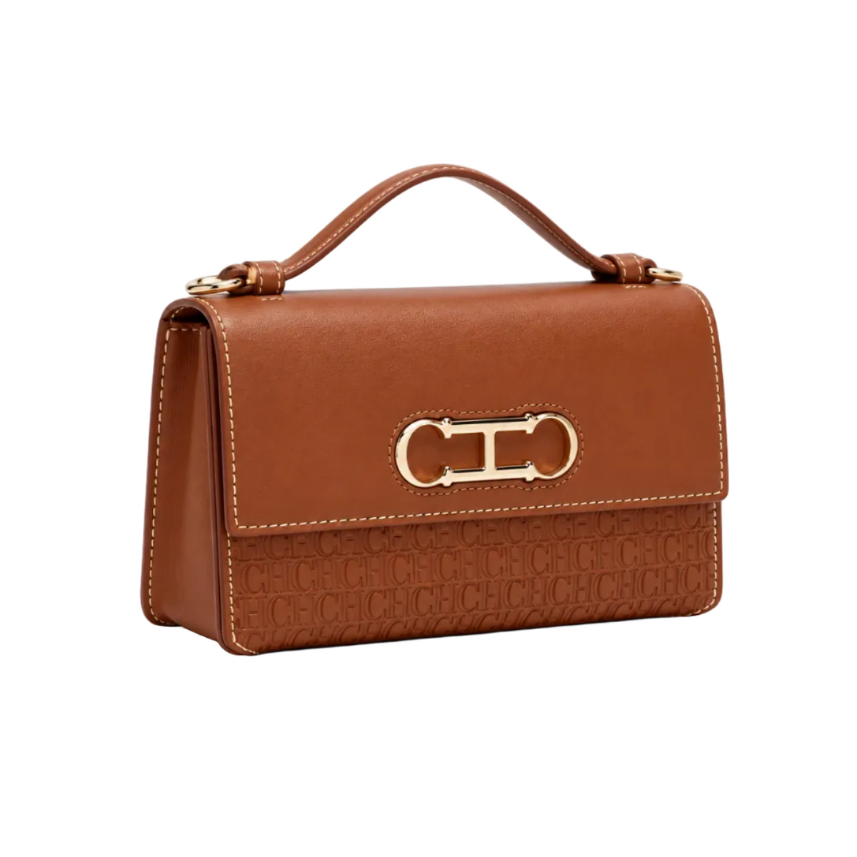 Cognac Brown Embossed Leather Evening Clutch