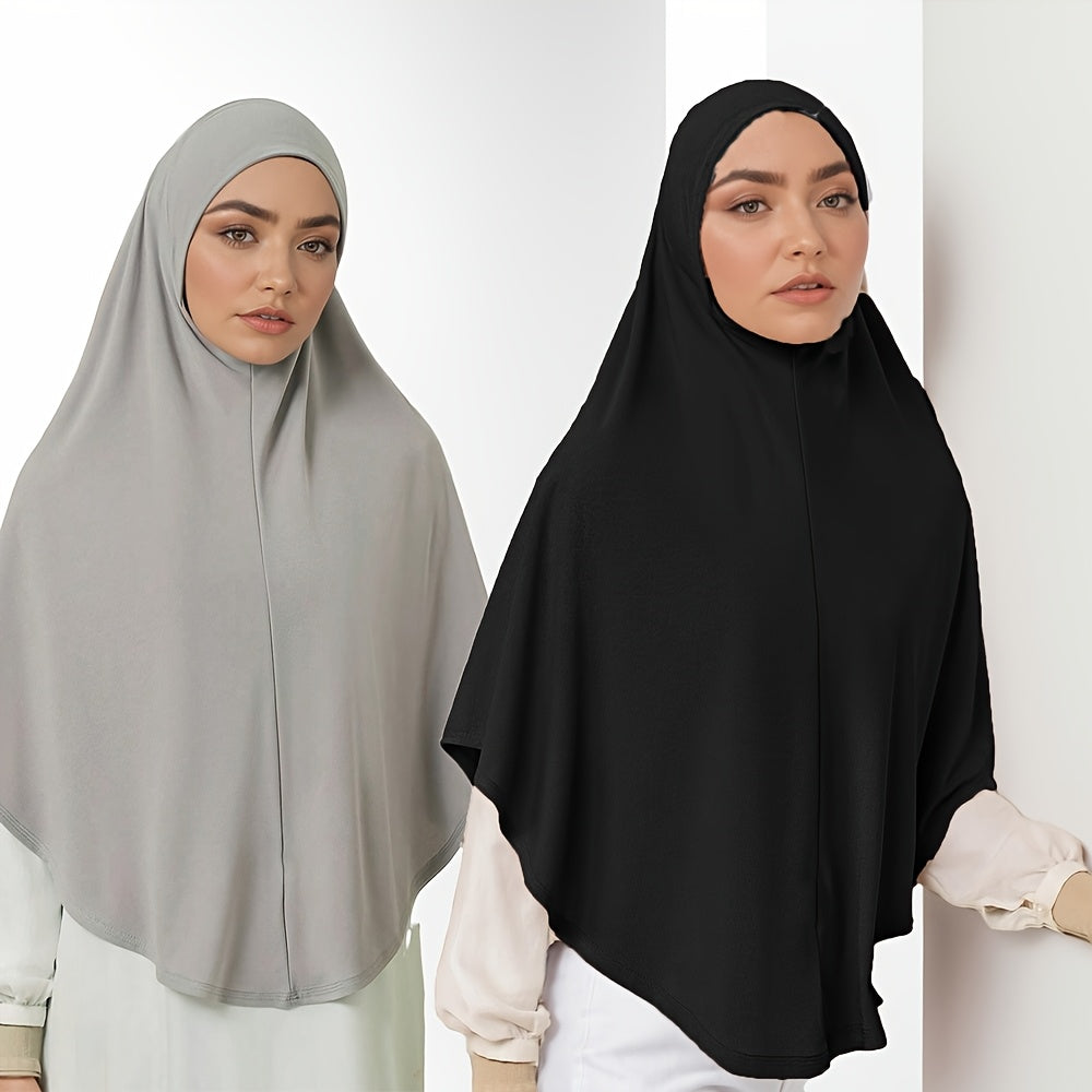 2pcs/set Breathable Polyester Women's Convenient Wearable Instant Muslim Hijab Khimar Abaya | Adjustable Drawstring, Turban Hat Style for Easy Prayer & Worship, Hand Wash or Dry Clean, Beige