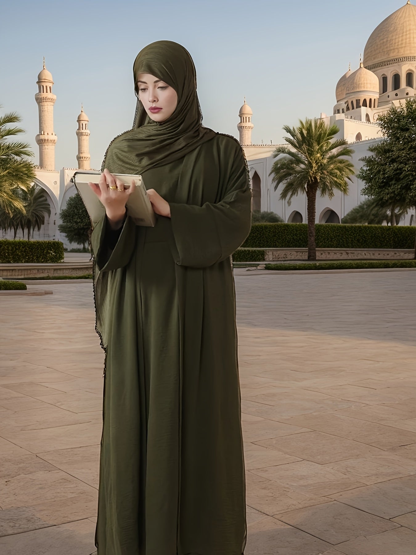 3pcs set of underwear, outerwear and belt for Muslim Women's Ramadan prayer dress,Arabic long robe in summer, thin style, breathable and comfortable elastic loose Abaya Arab Eid al-Fitr ladies abaya