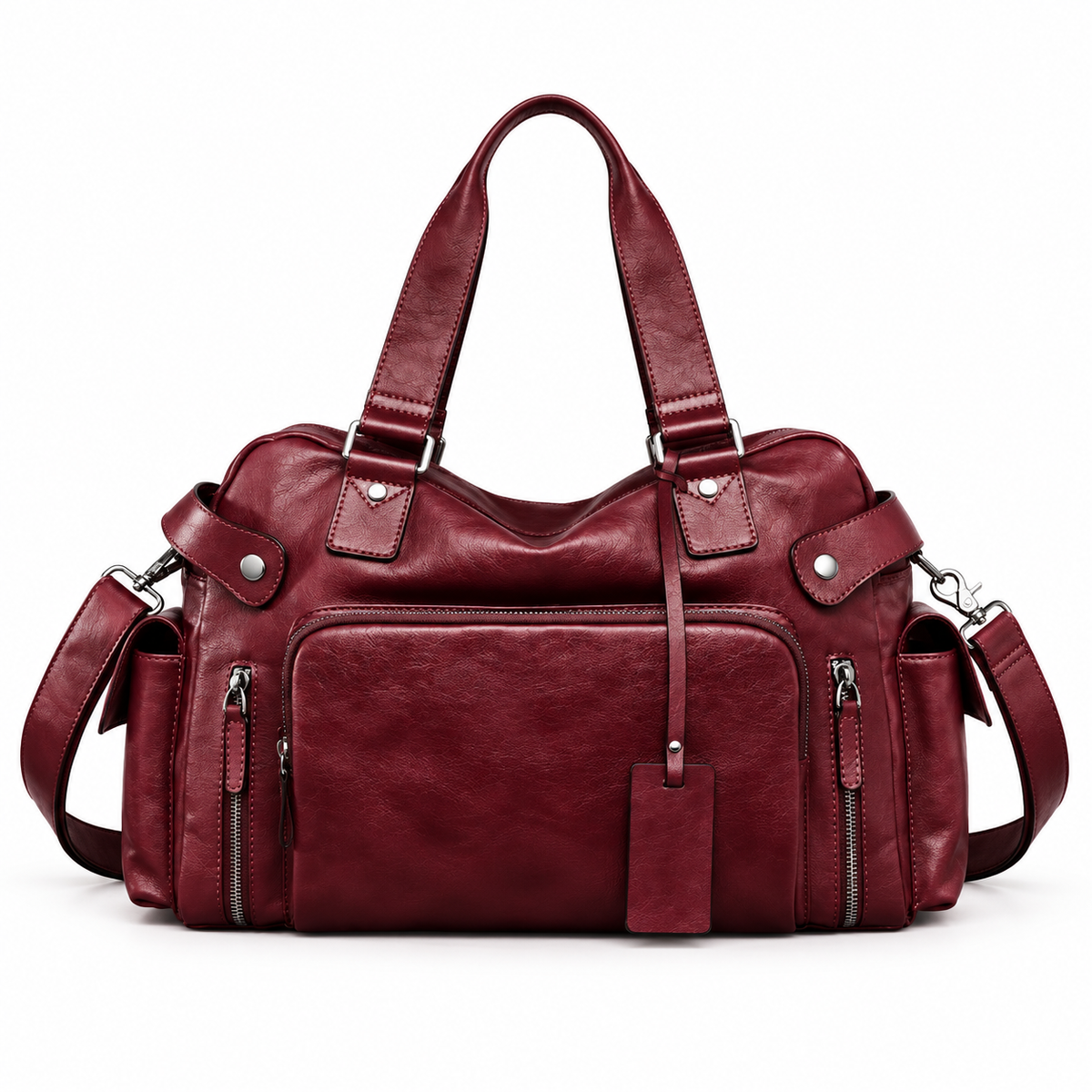 Burgundy Multi Pocket Vintage Shoulder Handbag