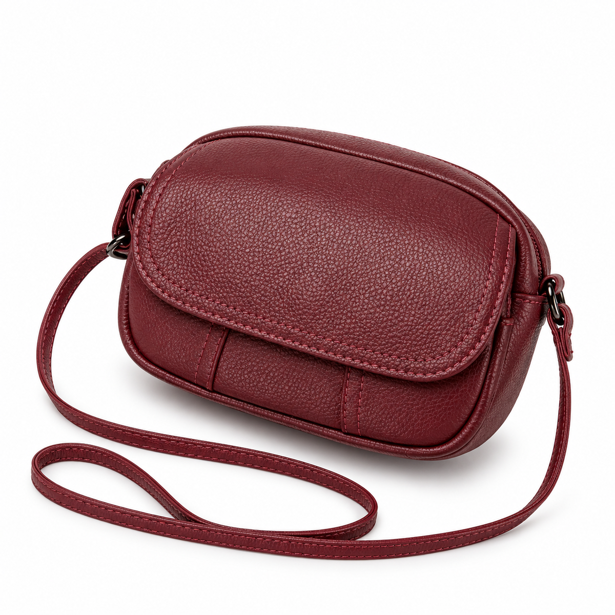 Wine Red Textured Flap Crossbody Bag