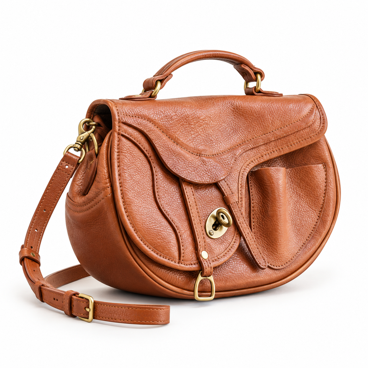 Vintage Caramel Saddle Style Crossbody Handbag