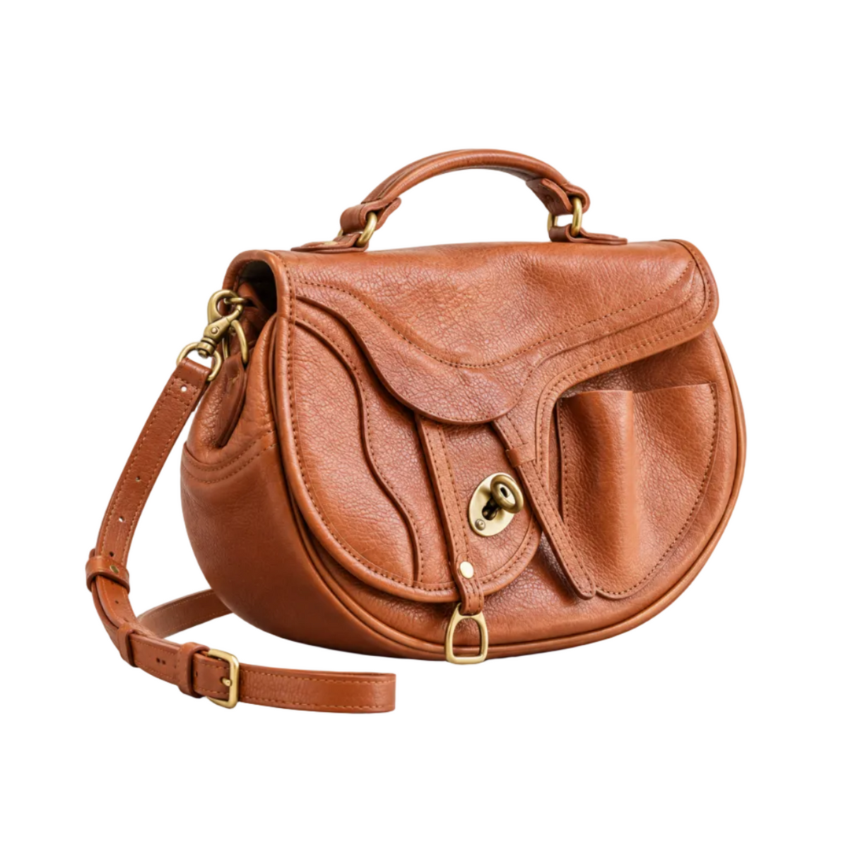 Vintage Caramel Saddle Style Crossbody Handbag