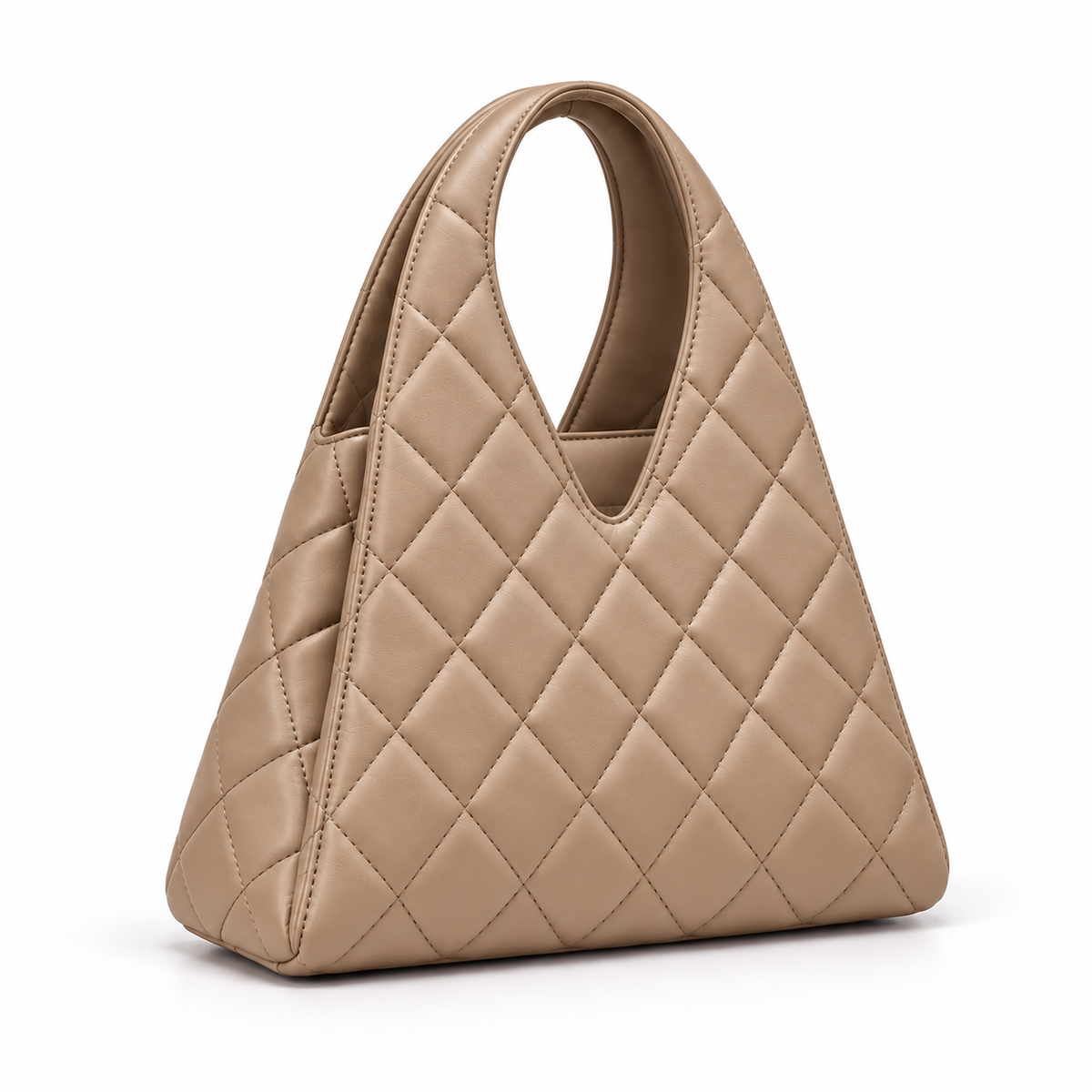 Khaki Quilted Mini Tote Handbag with Integrated Handle