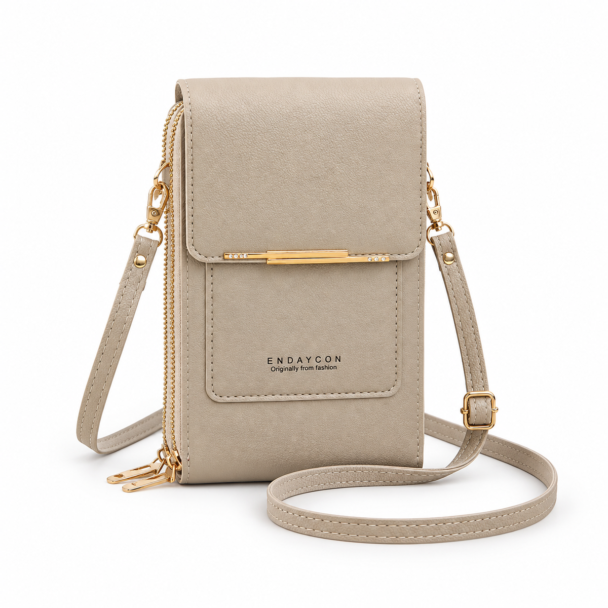 Taupe Textured Crossbody Bag With Flap