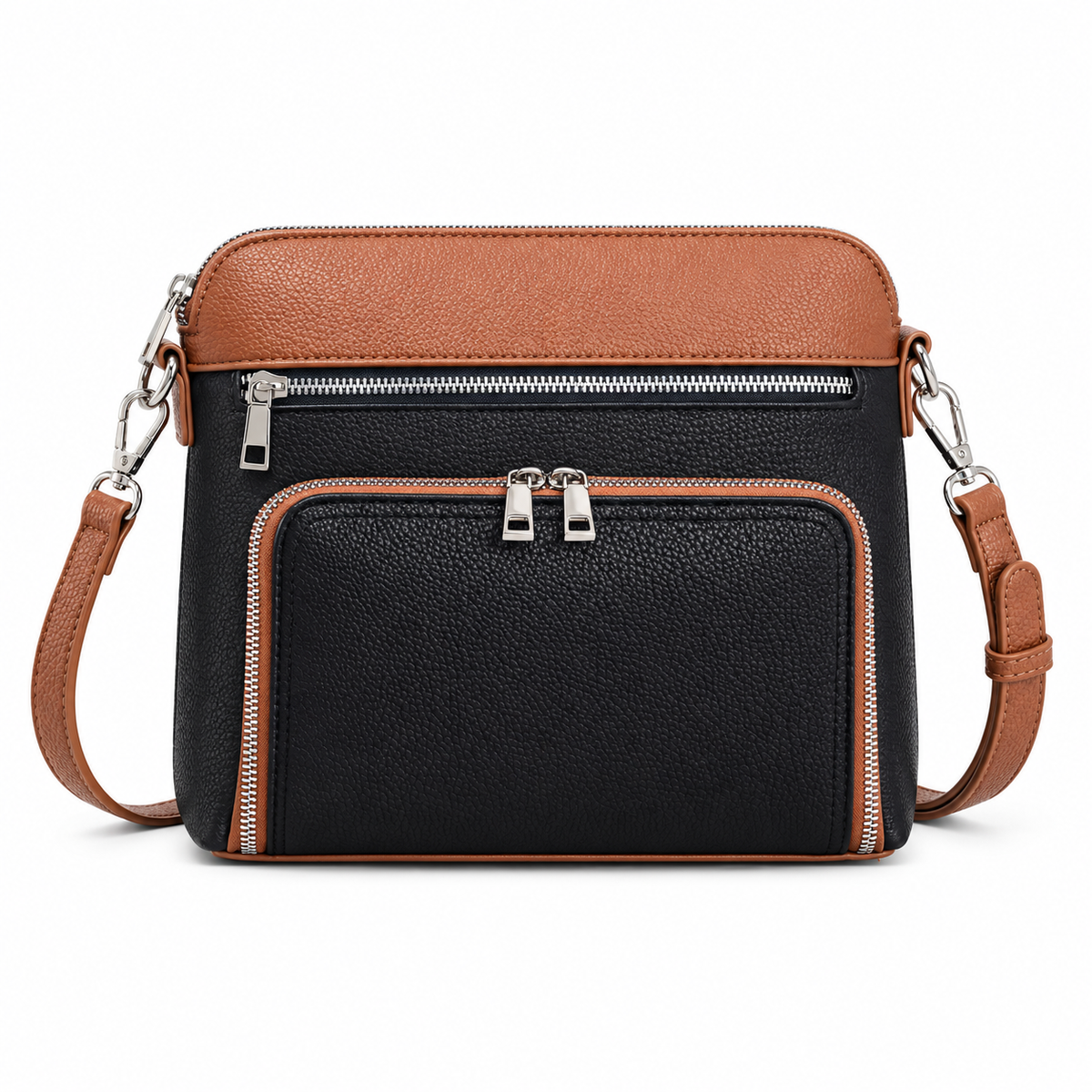 Black Crossbody Bag With Brown Trim