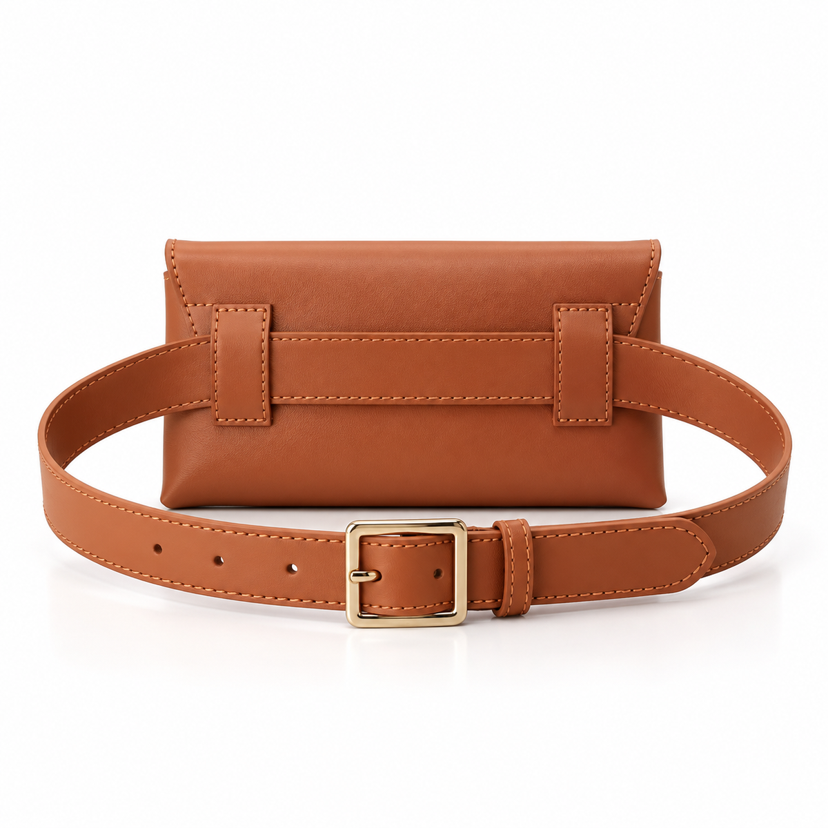 Tan Envelope Waist Belt Bag With Buckle