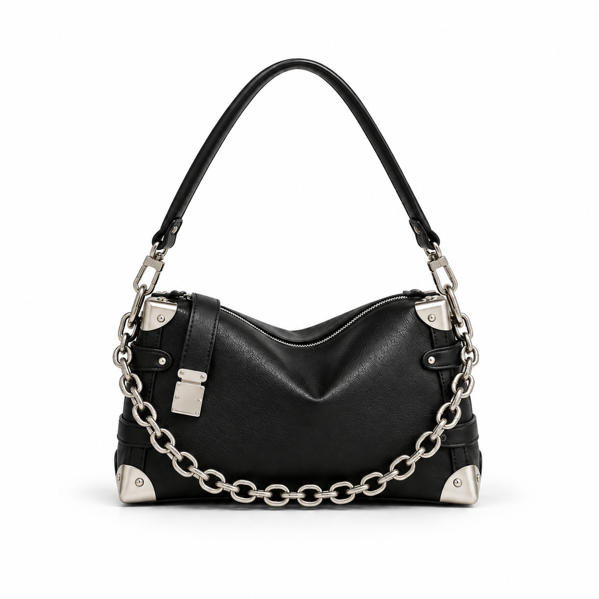 Black Chain Detail Shoulder Handbag
