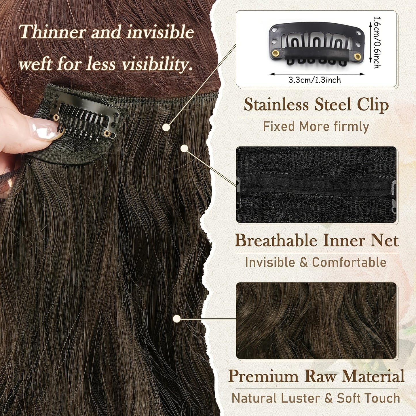 FESHFEN 6pcs Clip-In Hair Extensions, 12 Inch/30cm, Short Wavy Clip-In Extensions, Suitable for Women Halloween/Cosplay/Daily Wearing, Full Head, Thick Synthetic Clip Hair Extension - Brown
