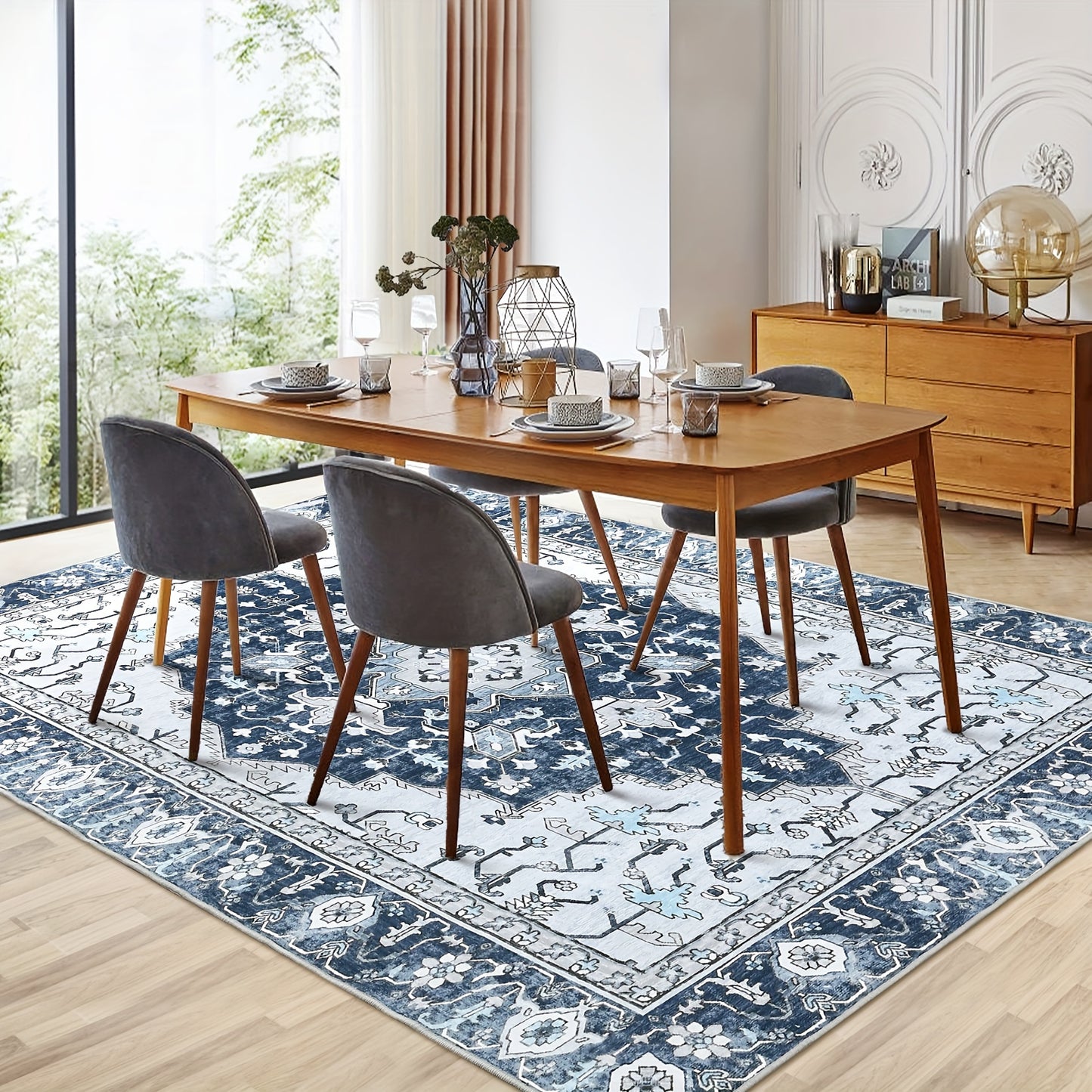 Vintage Floral Print Throw Floor Carpet Small Entrance Rug Washable Living Room Rug Easy Cleaning Rug Stain Resistant Indoor Carpet Non Slip Non Shedding Low Pile Soft Bedroom Rug Folding Rug For Dining Room Office Kitch