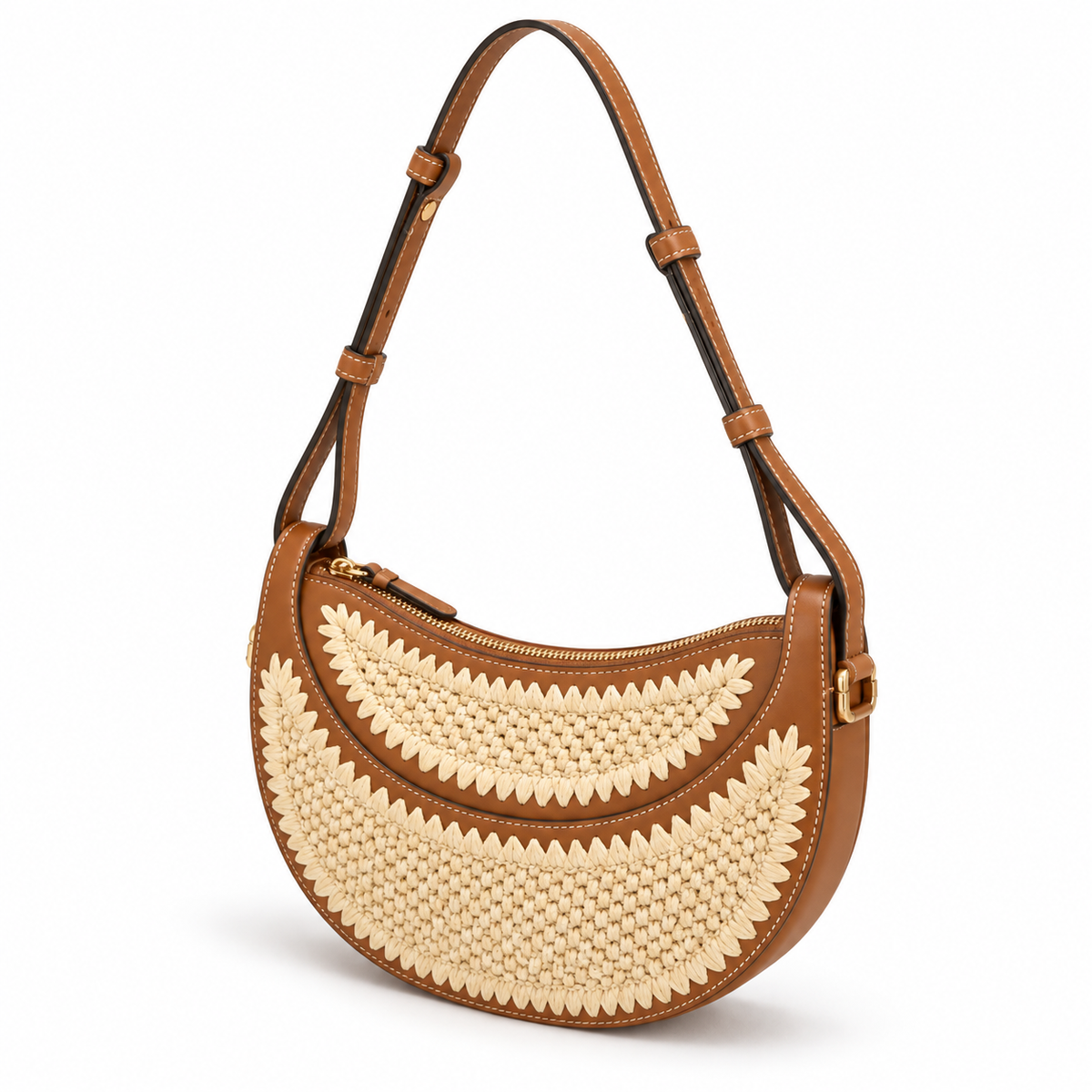 Camel Woven Crescent Adjustable Shoulder Bag