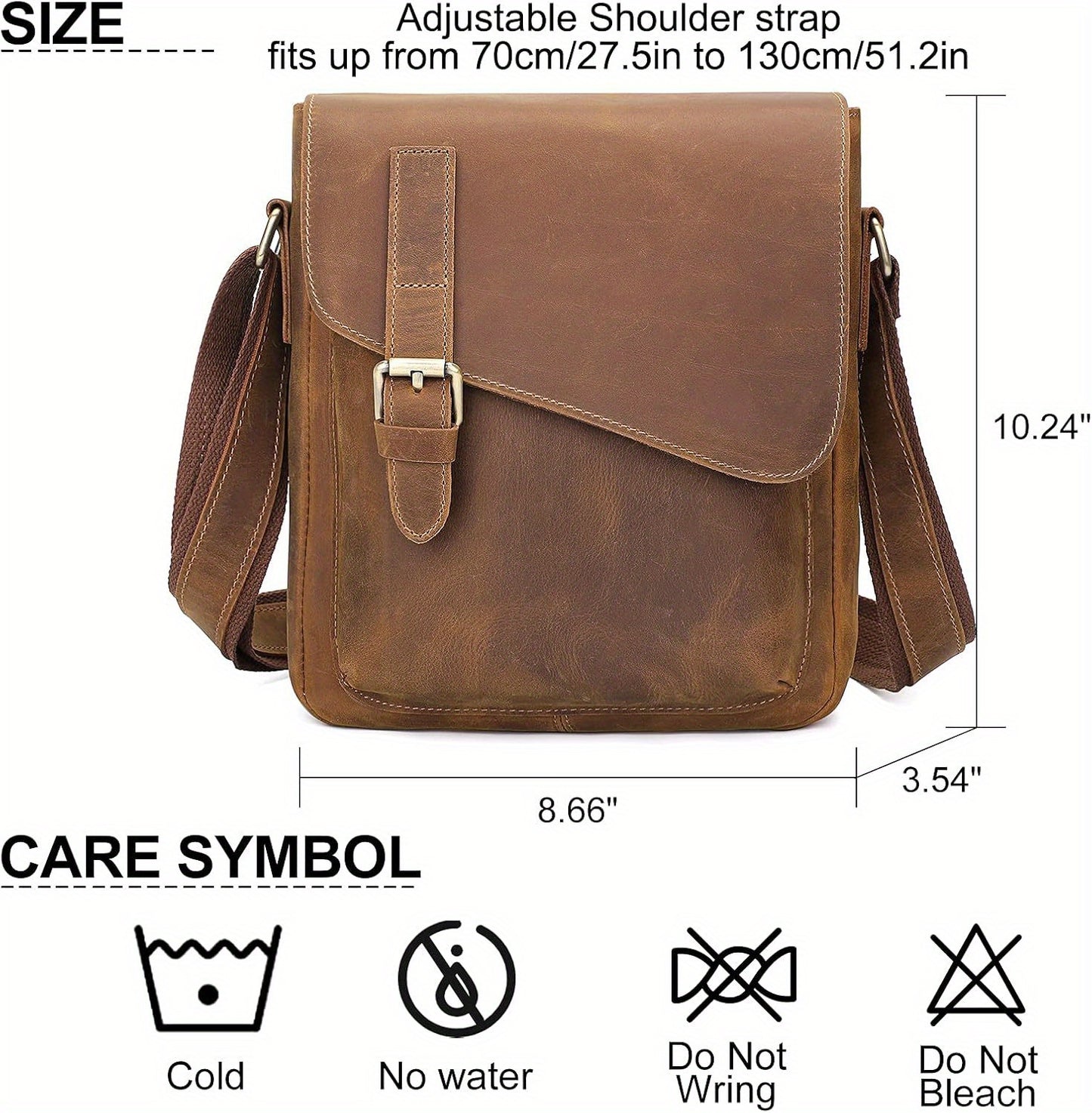 Vintage Leather Messenger Bag for Men & Women - Adjustable Crossbody Shoulder Bag with Multiple Compartments, Front Flap Closure & Top Handle
