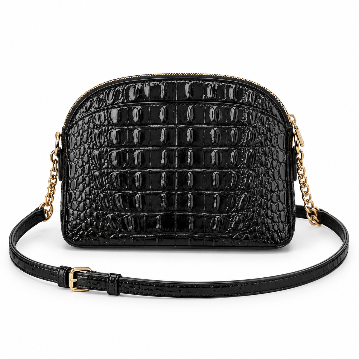 Black Crocodile Embossed Crossbody Chain Bag