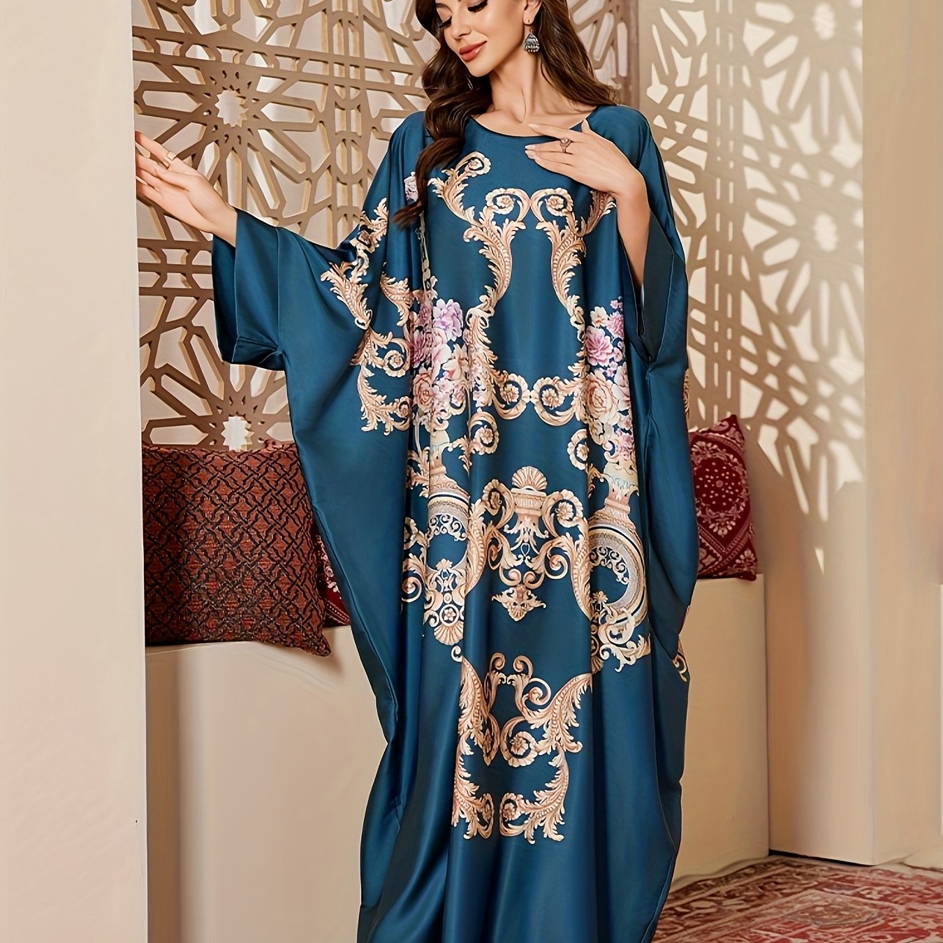 Middle Eastern  Festival Women's Printed Cover-Up Robe Gift, Elegant and Comfortable One-Size Sleep Robe