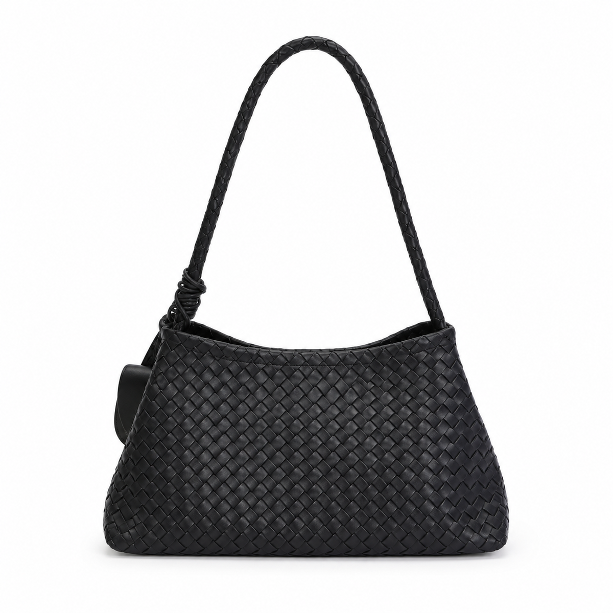 Black Woven Shoulder Bag With Pouch