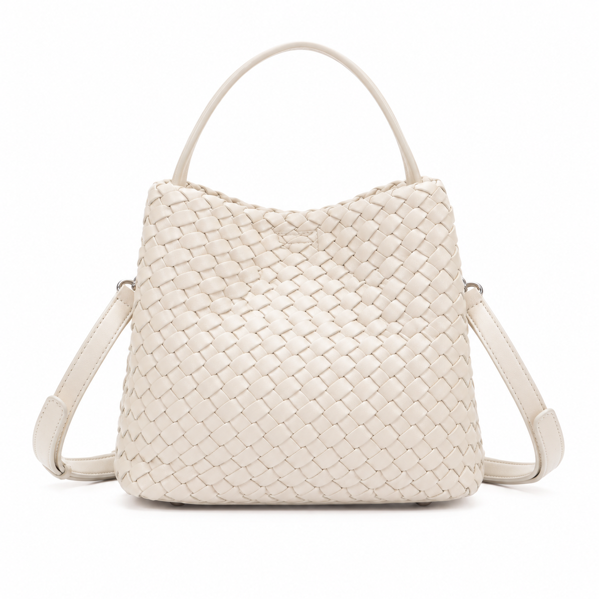 Elegant Ivory Woven Bucket Shoulder Bag