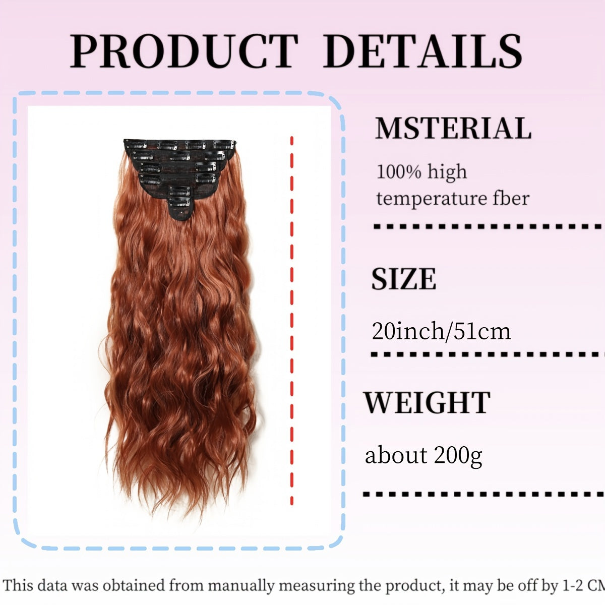 A Set of 6pcs of 20-Inch Hair Clips for Women, Featuring Long Wavy Synthetic Hair Made from High-Quality Heat-Resistant Fibers. The Matte End Withstands High Temperatures, And The Multiple Pieces Create a Fuller Look