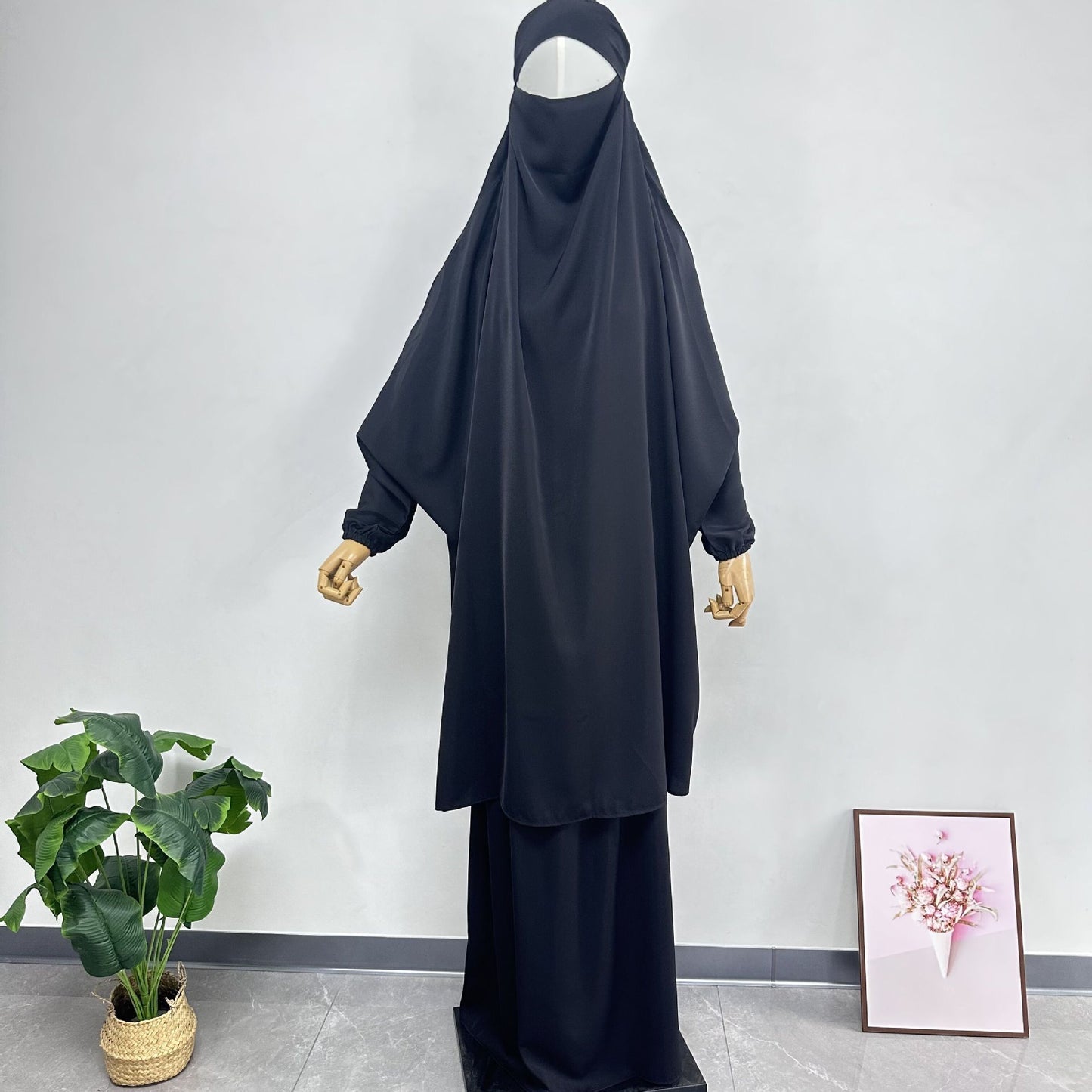Middle East Dubai Women's Solid Color Loose Jilbaab Two-Piece Set with Large Hijab for Export