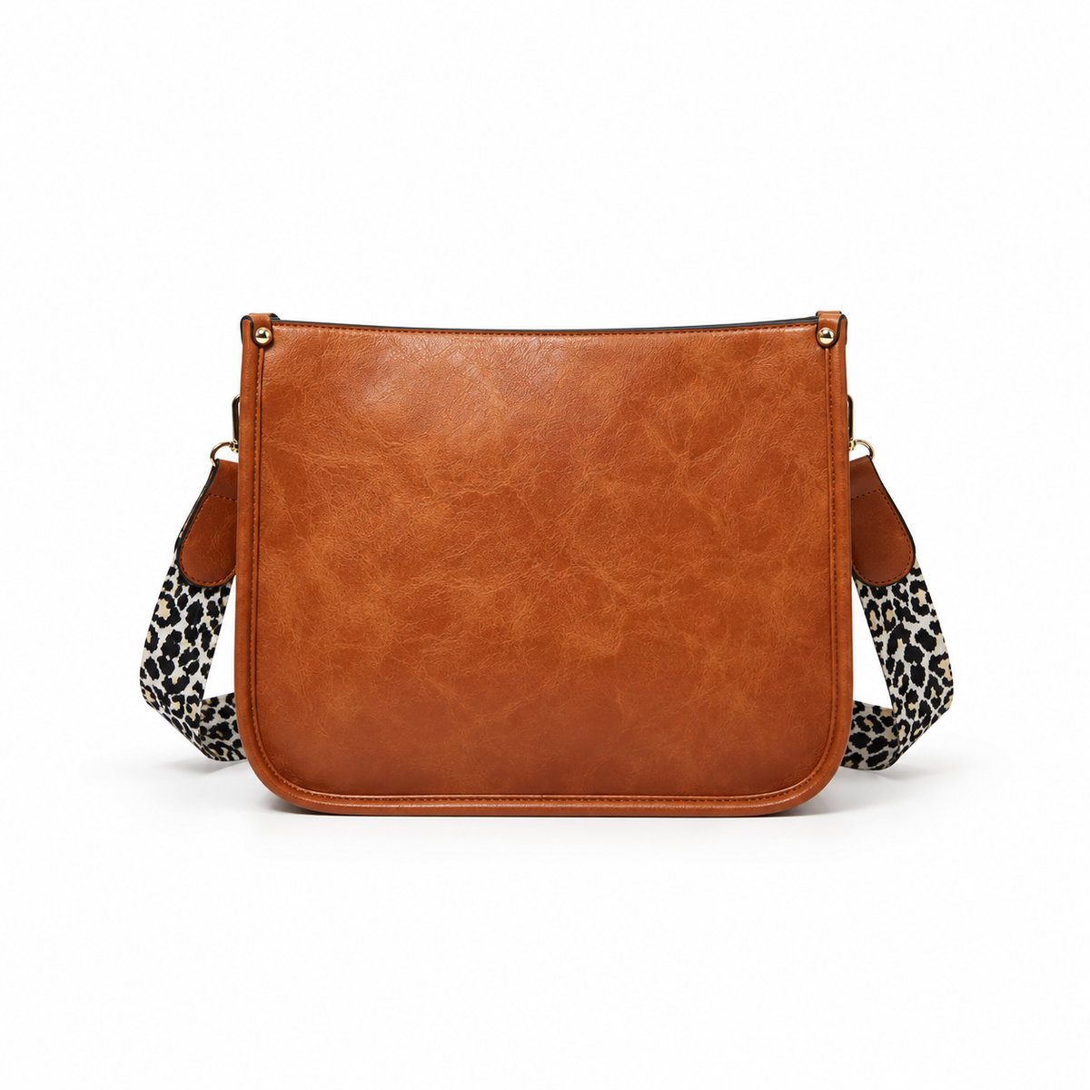 Brown Crossbody Bag With Leopard Strap