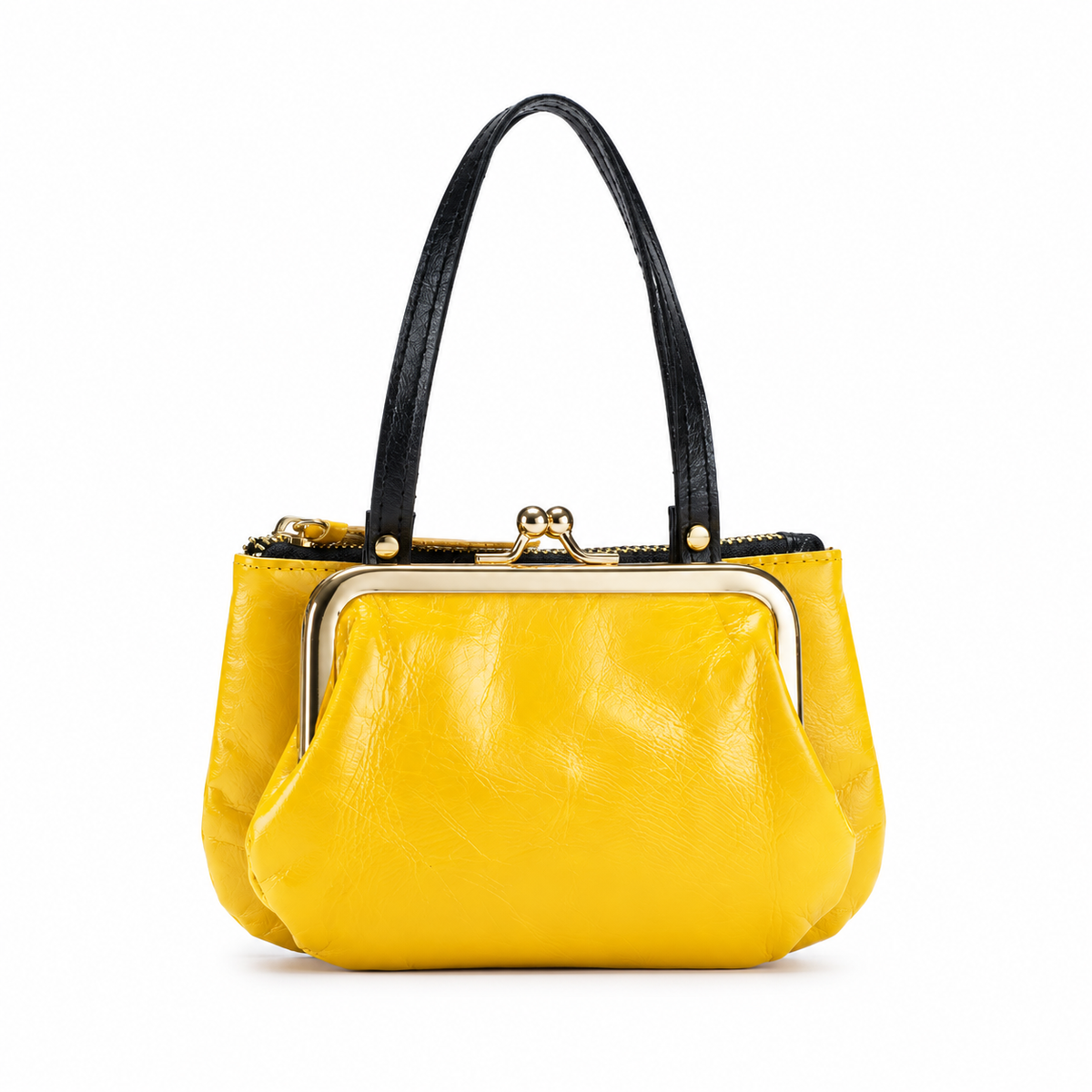 Yellow Kiss Lock Double Handle Clutch