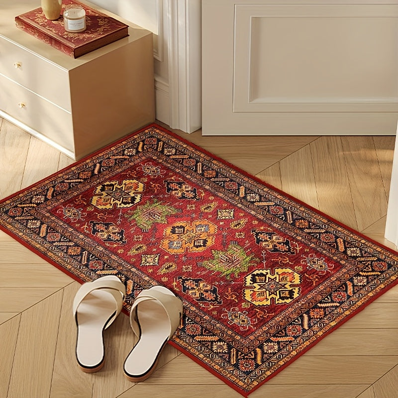 Vintage Boho Floor Mat - Retro Floral & Geometric Design, Non-Slip Rubber Backing Carpet, Rugs, Machine Washable, Perfect for Entryway, Kitchen, Bathroom, or Balcony Decor - Ideal Gift for Easter, Mother's Day, Father's Day & Home Decorate