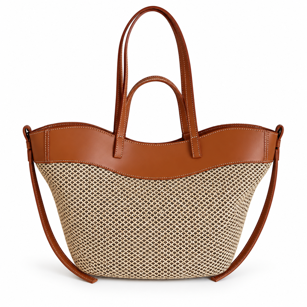 Brown Trim Woven Everyday Tote Bag