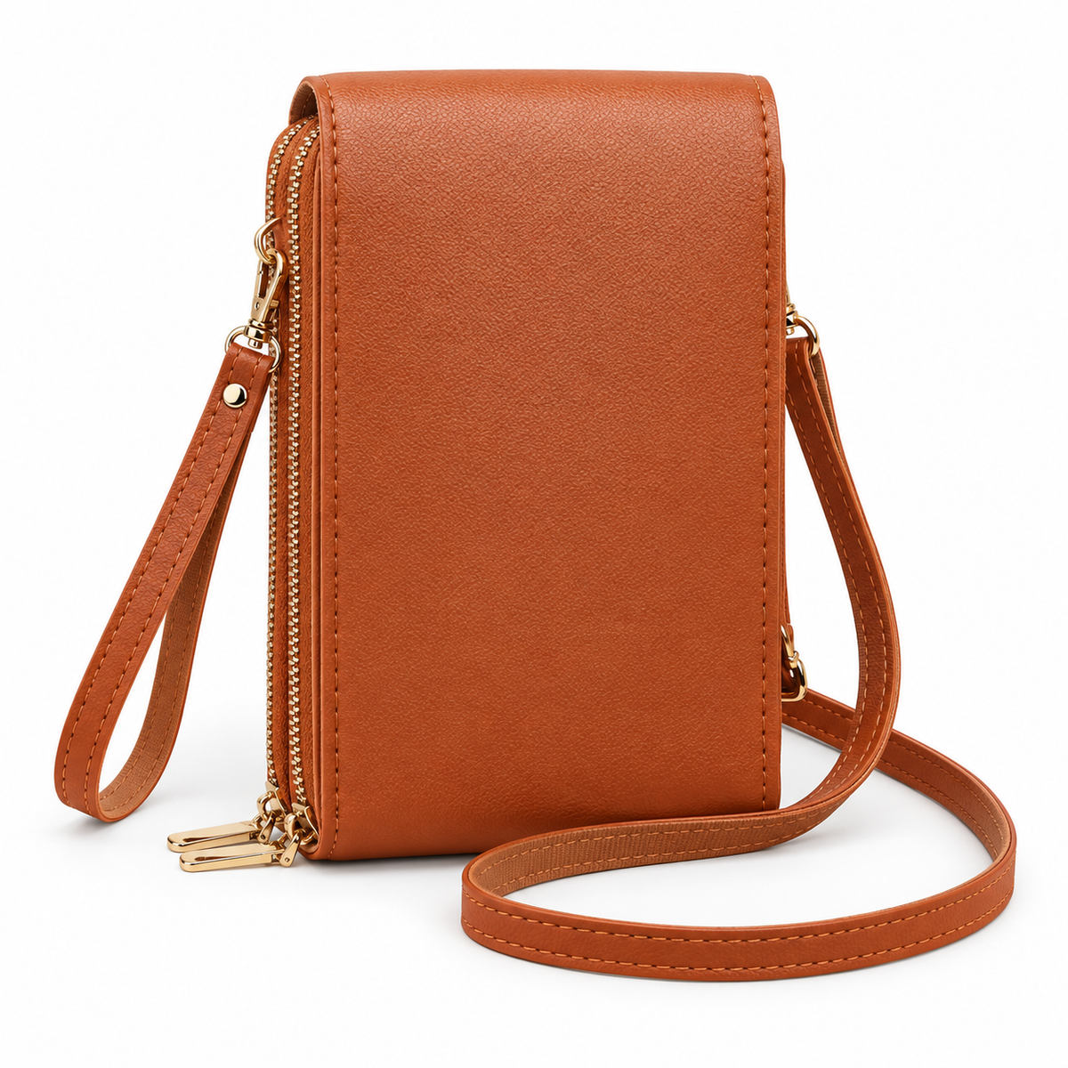 Caramel Brown Compact Crossbody Phone Bag