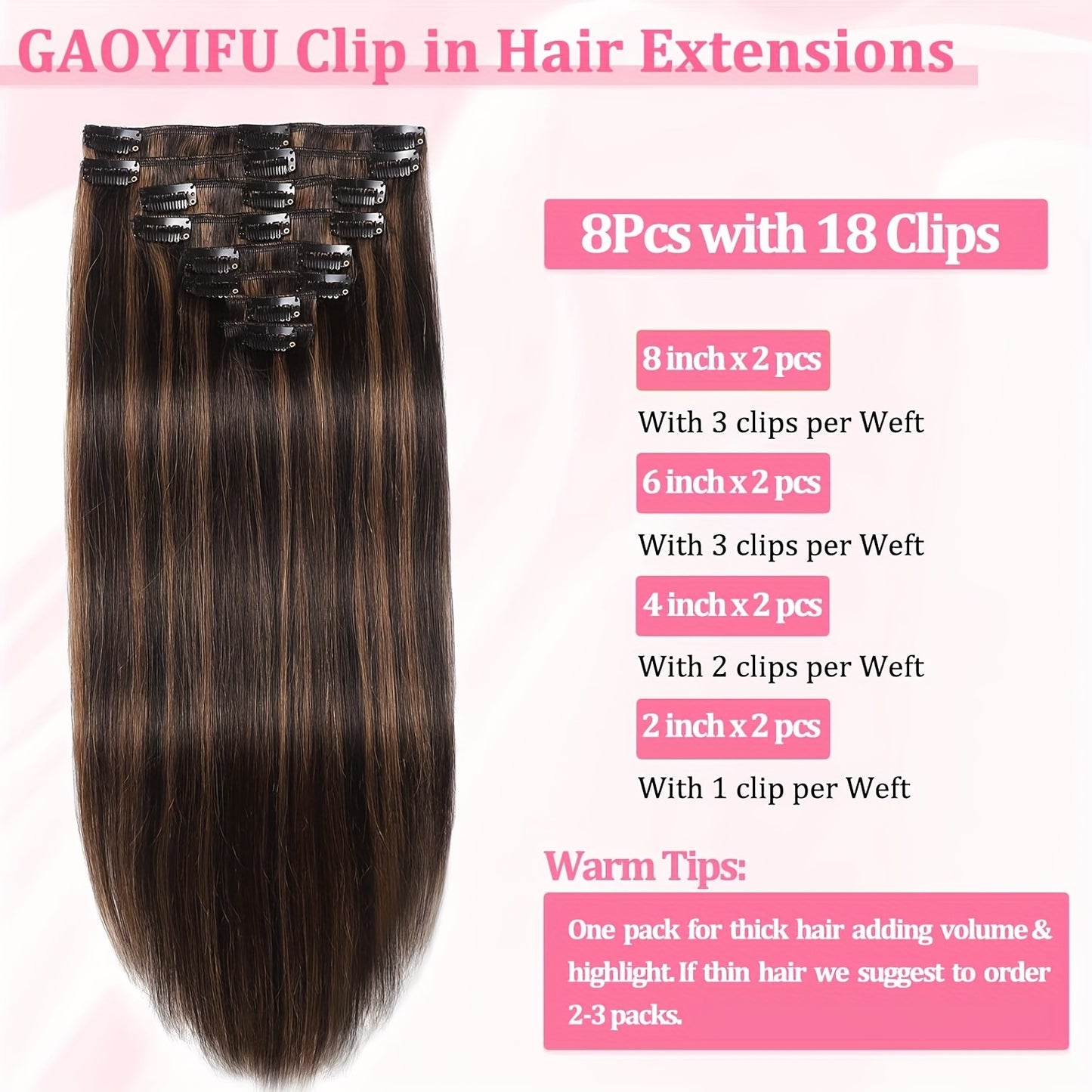Clip In Hair Extensions Real Human Hair Clip In Extensions ForWomen Seamless Balayage Dark Brown To Chestnut BrownStraight Remy Human Clips Ins Extension 8pcs DoubleWeft 14inch-24 Inch 80g-120g #2P6