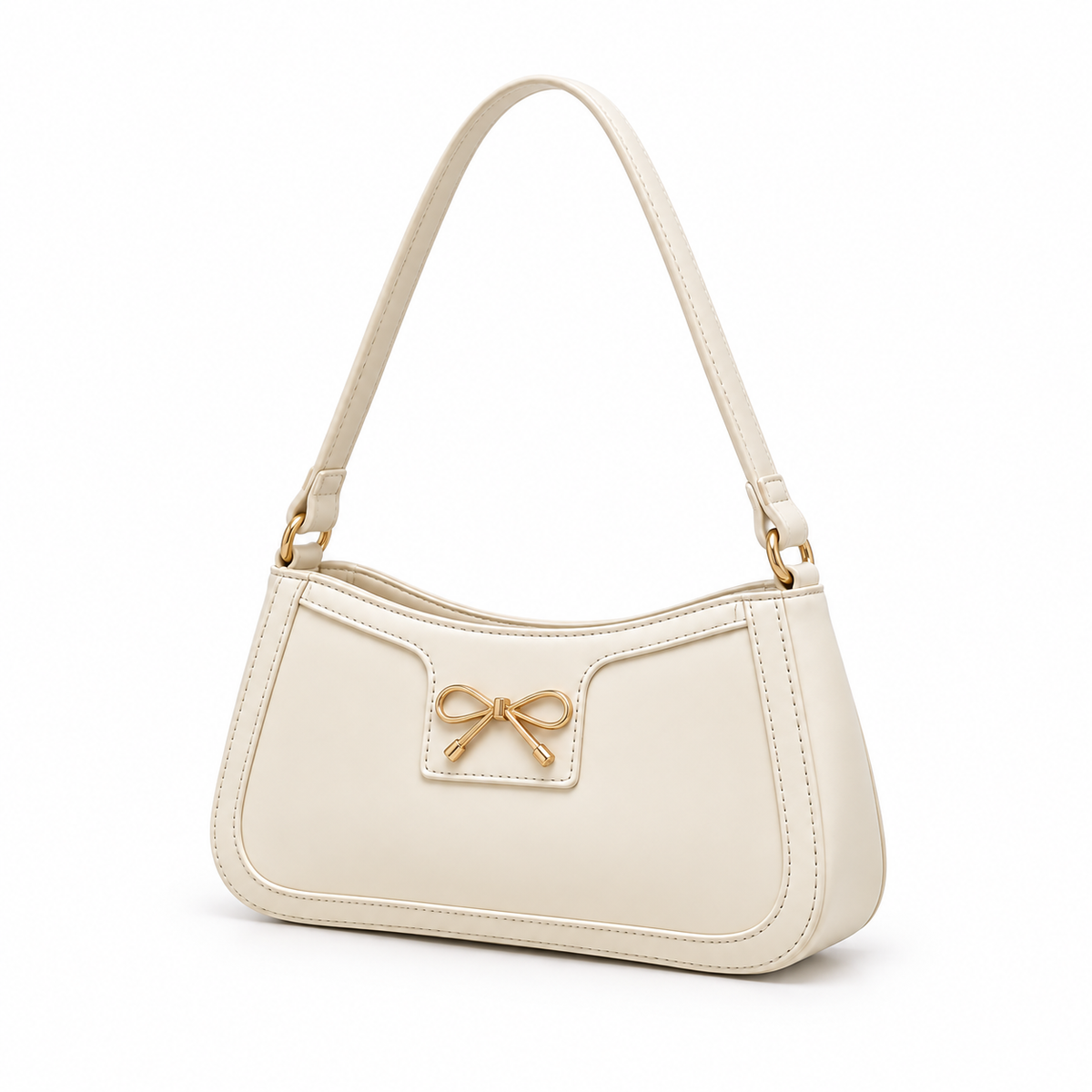 Elegant Ivory Bow Accent Shoulder Bag