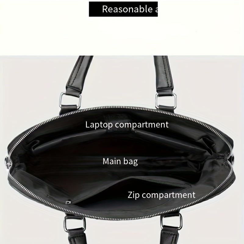 High-End Leather Laptop Bag for Men, Large Capacity, Two-Layer Leather Horizontal Business Bag.