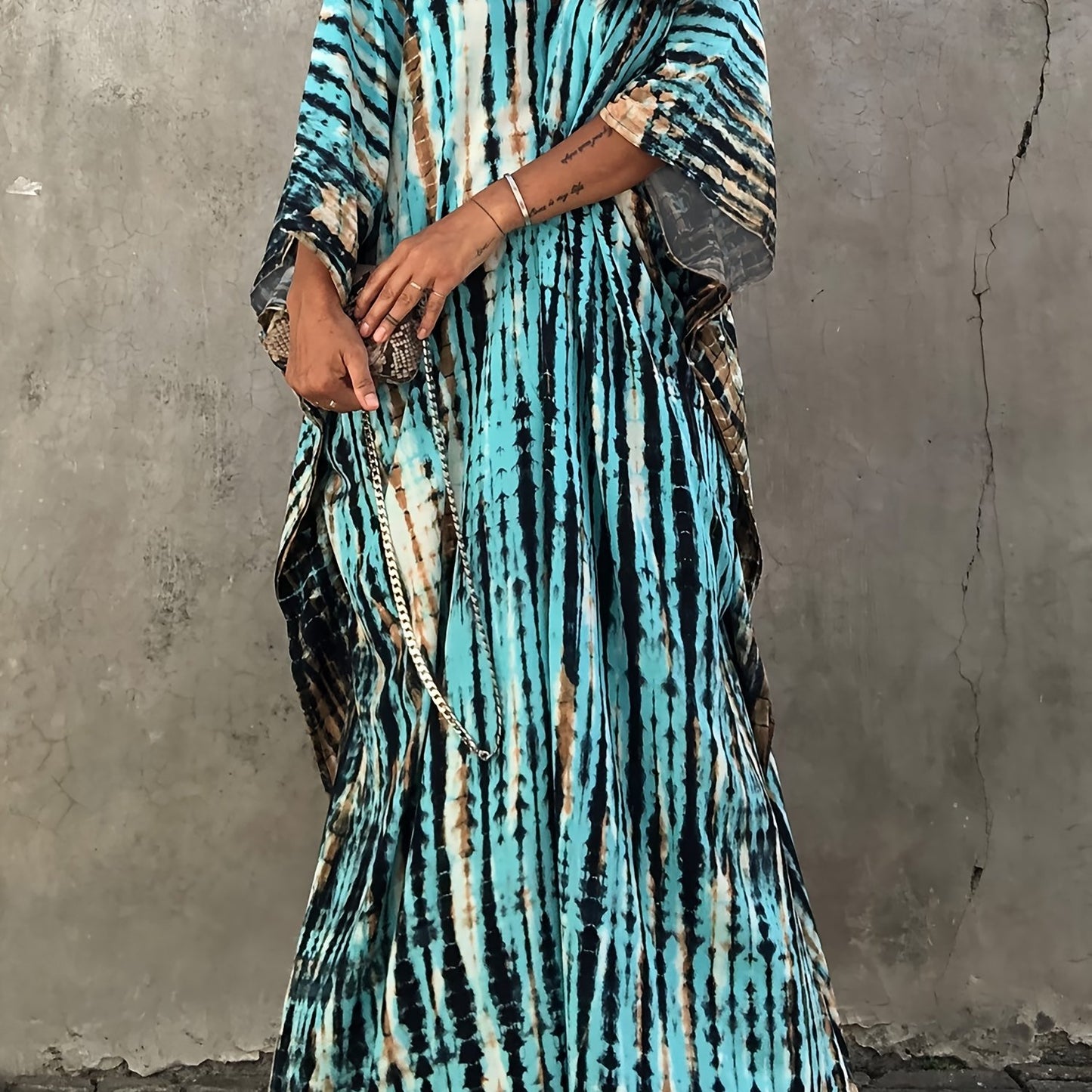 Plus Size Women's Beach Cover-Up Dress Kaftan, Large Summer Casual Beachwear
