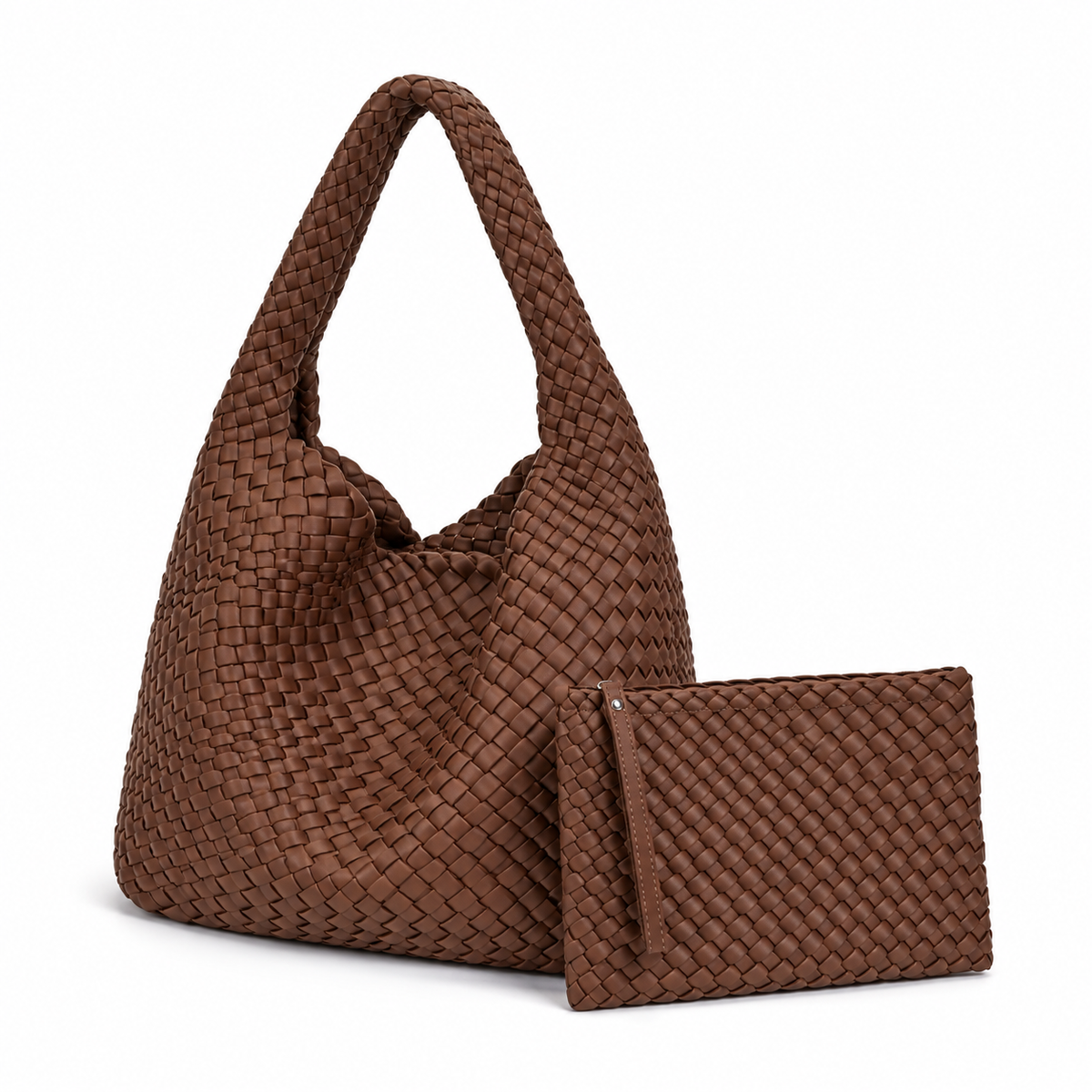 Chocolate Brown Woven Hobo Bag Set