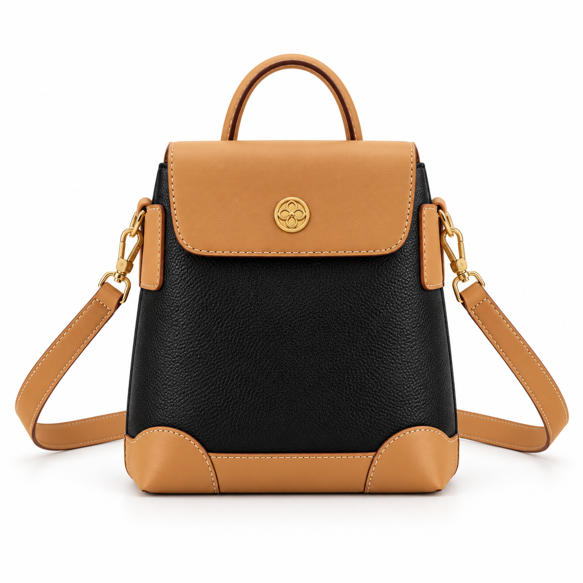 Elegant Black And Caramel Crossbody Bag