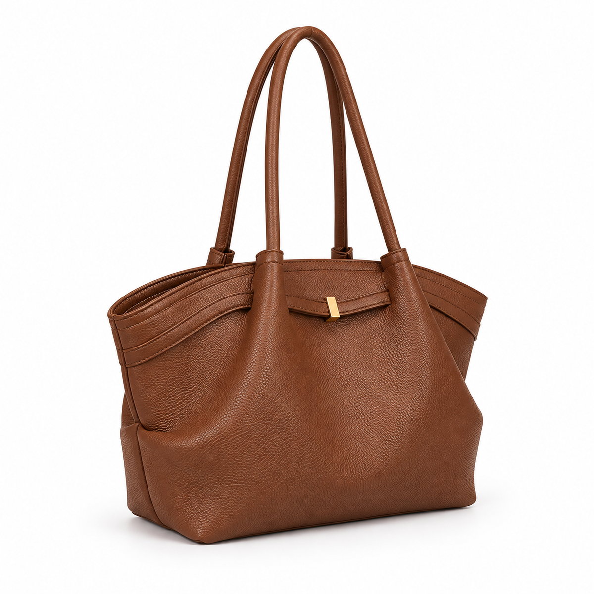 Brown Pebbled Leather Elegant Shoulder Tote