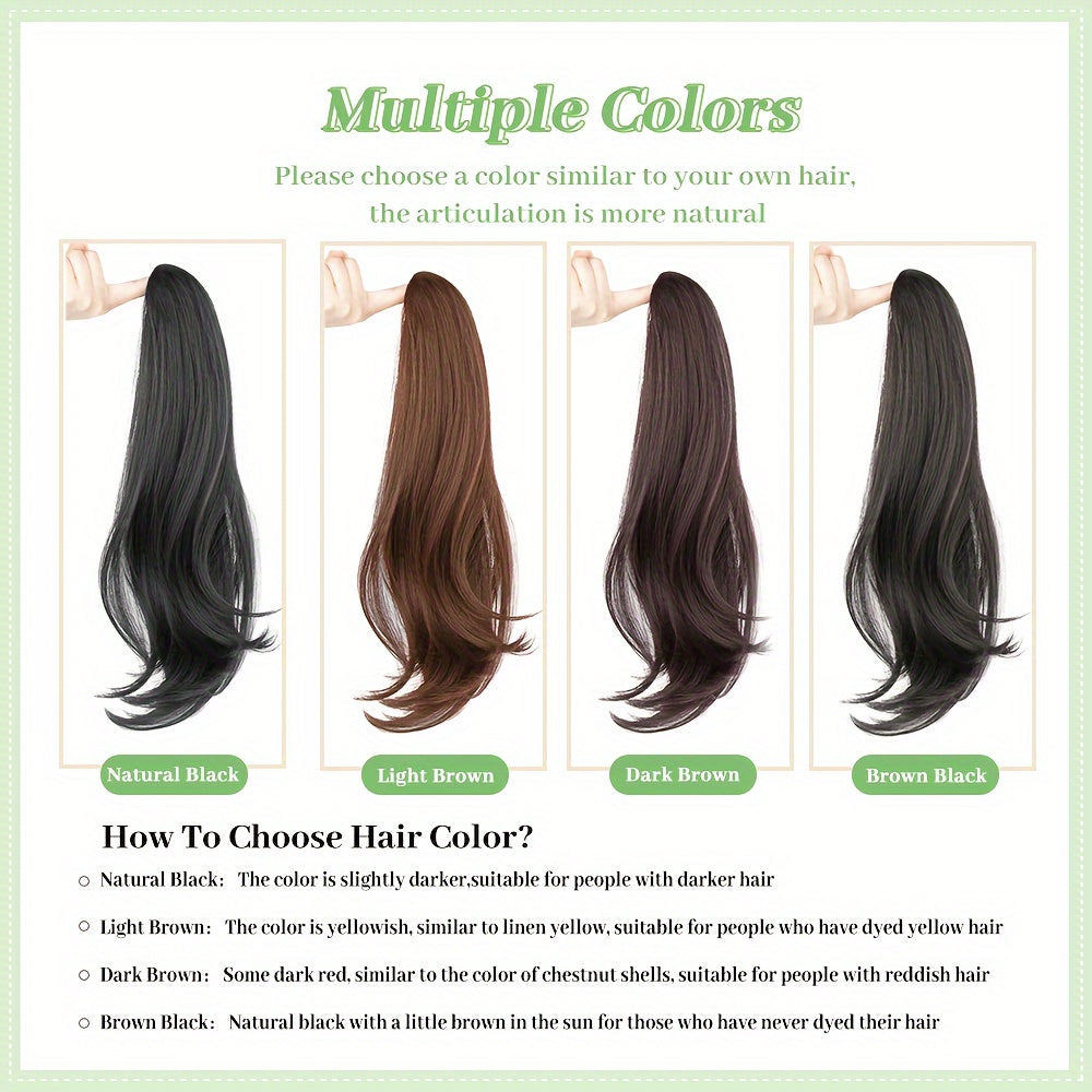 Black 23.62inch Clip-On Ponytail Hair Extension Wig for Women, Featuring a Long Straight Hairpiece