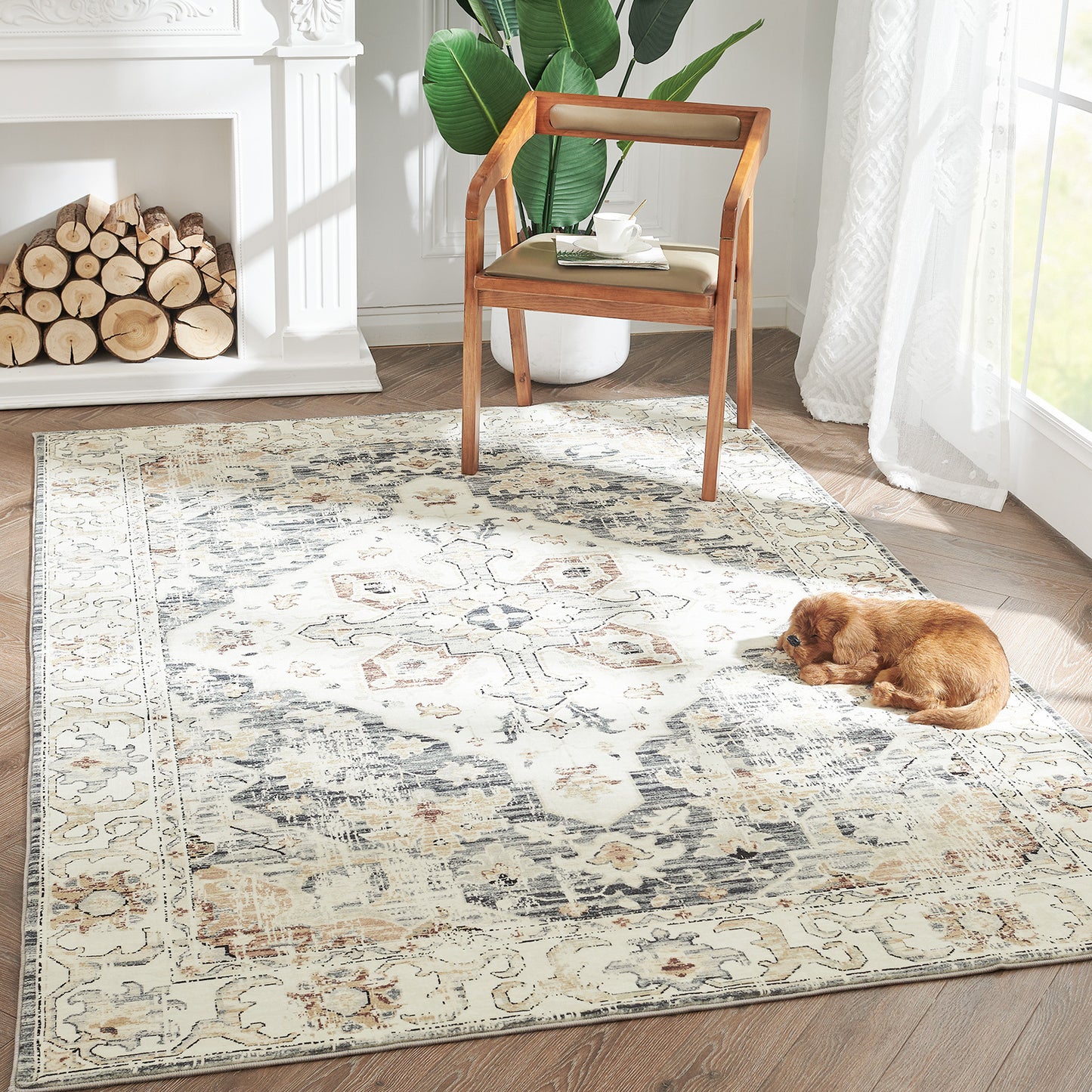 Area Rug, Vintage Carpet, Non Slip, Washable, Lightweight, Faux Wool, For Living Room, Bedroom, Kitchen, Office, Dining Room, Home Decor