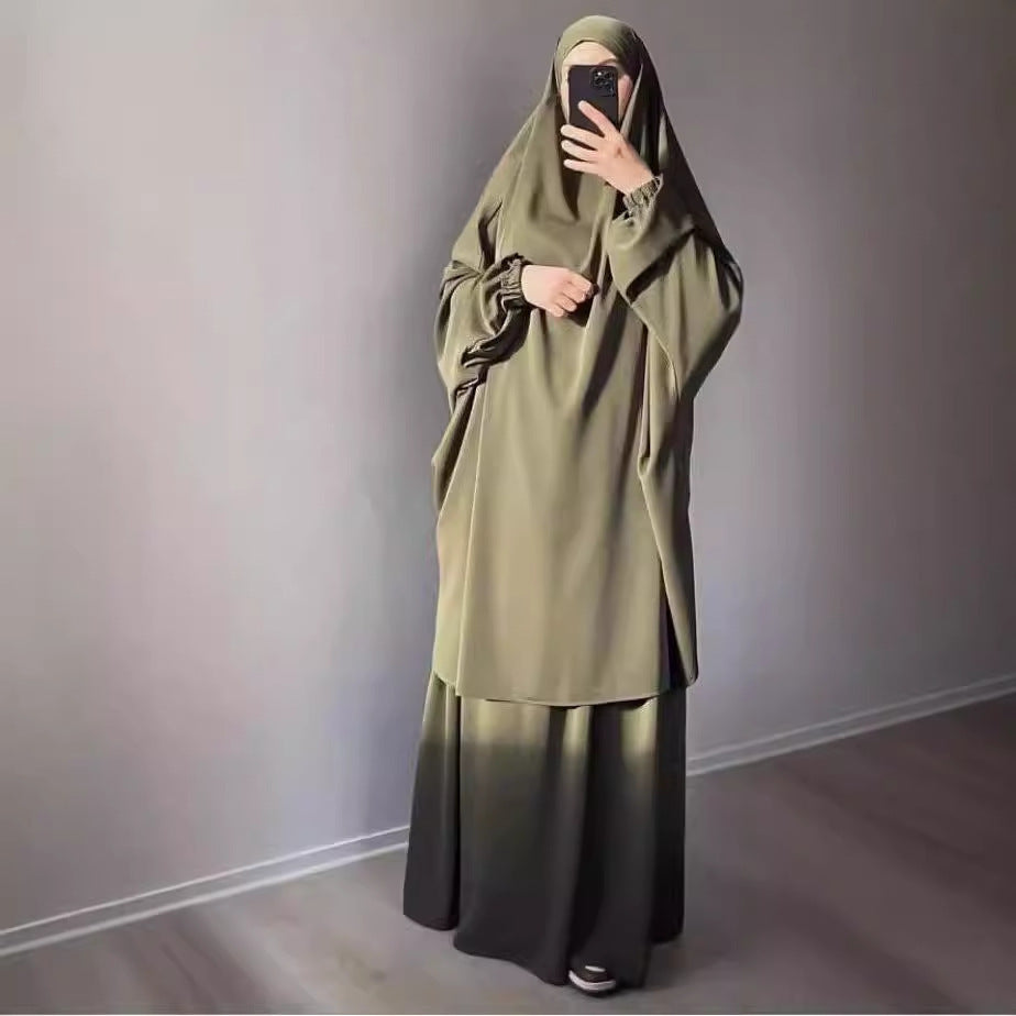 Middle East Dubai Women's Solid Color Loose Jilbaab Two-Piece Set with Large Hijab for Export