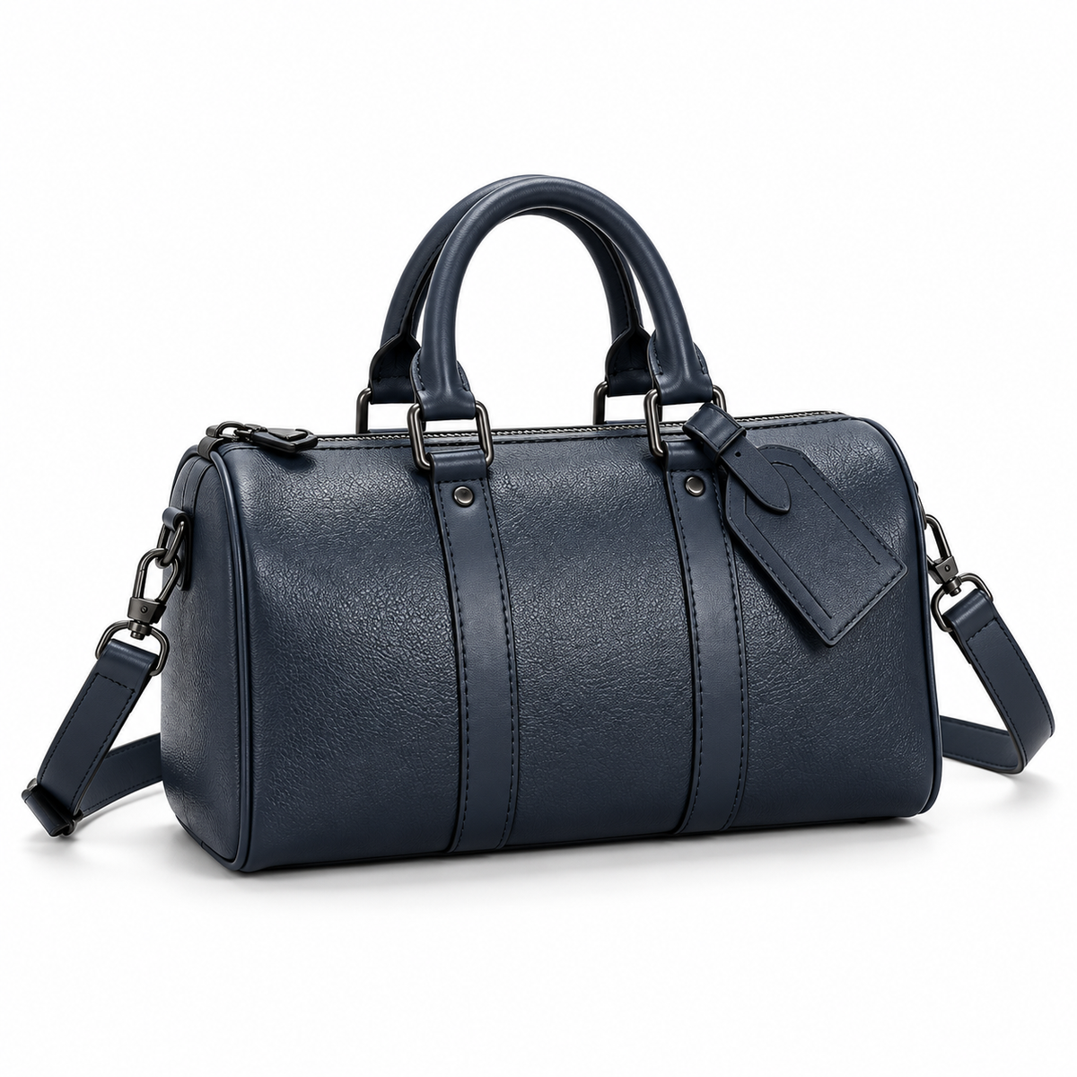 Navy Blue Structured Handbag With Strap
